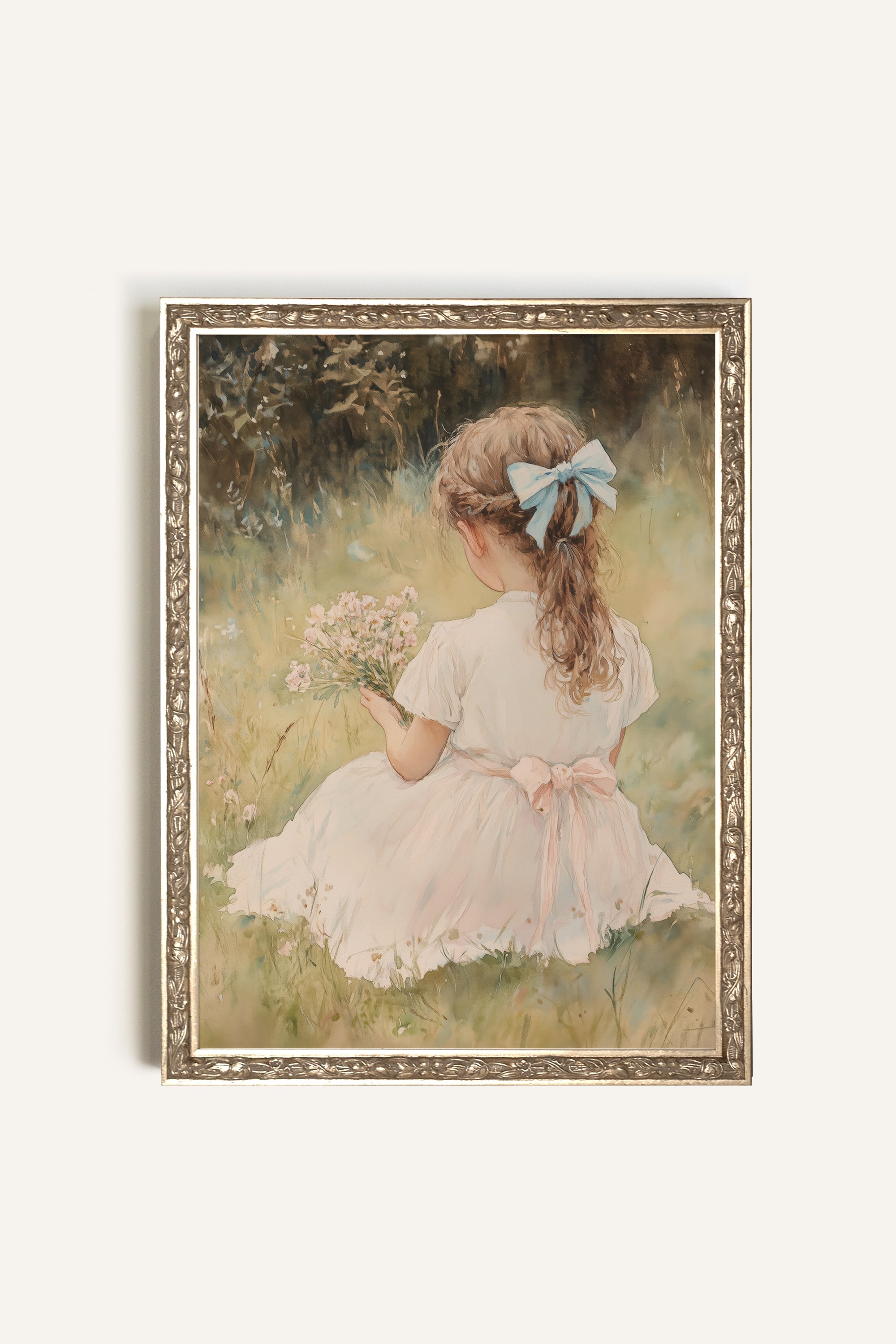 DOUCE ENFANCE, Oeuvre sur toile rigide, encadré Vintage Argent