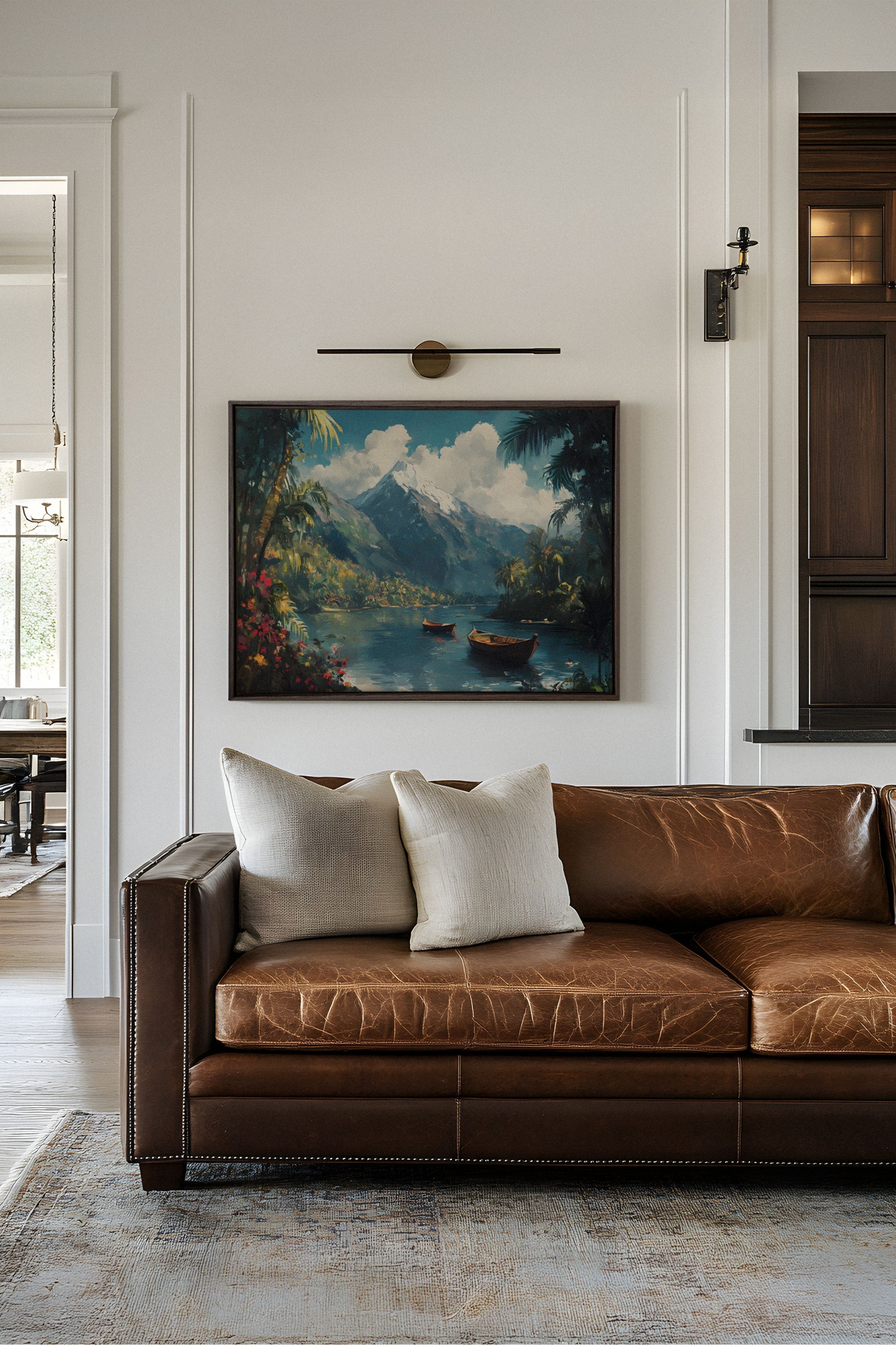 OLEKA CANVAS - EMERALD LAGOON, Oeuvre sur toile étirée, encadré Brun Noyer