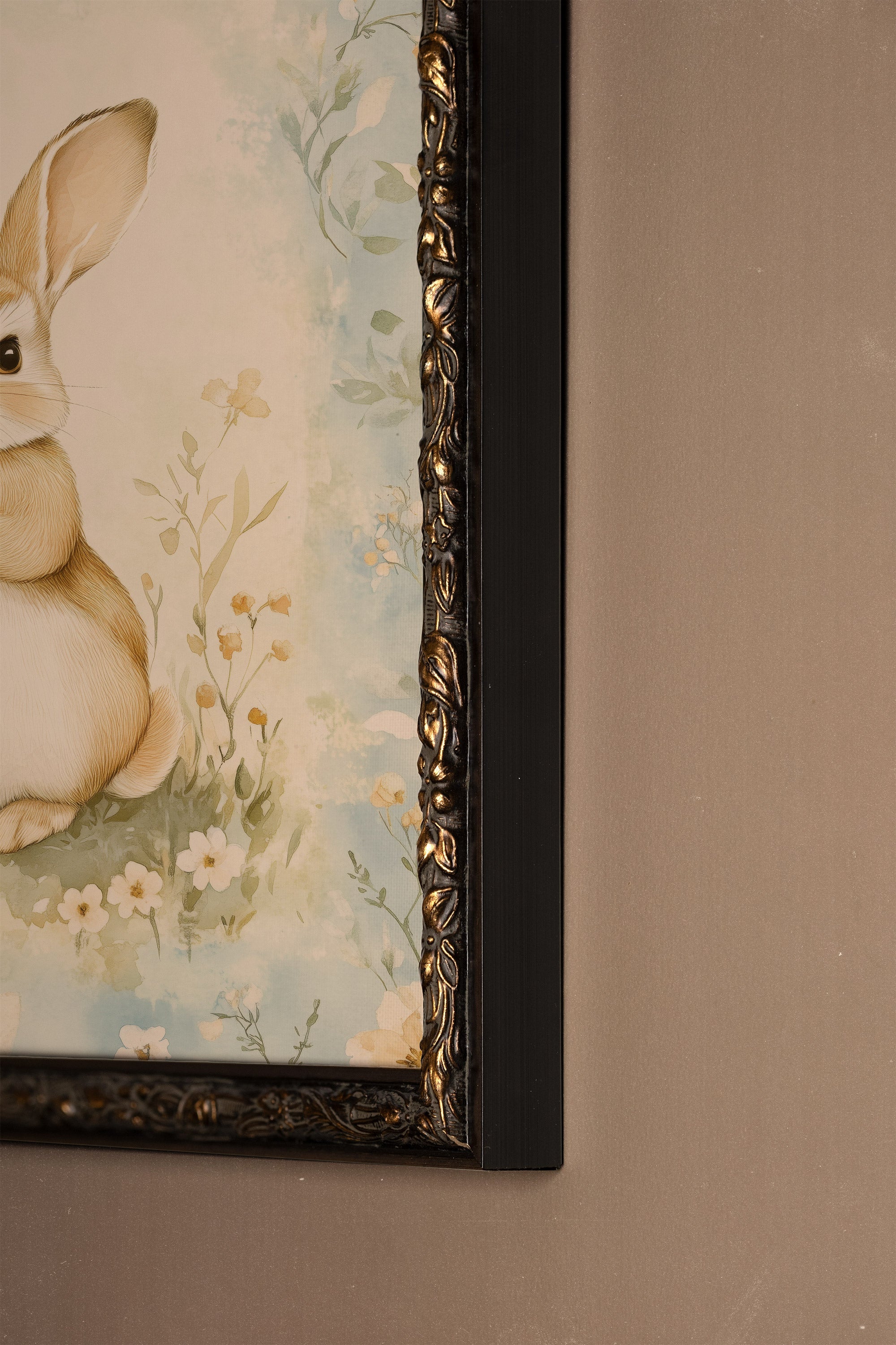 LAPIN DE PRINTEMPS, Artwork on rigid canvas, framed in Vintage Bronze