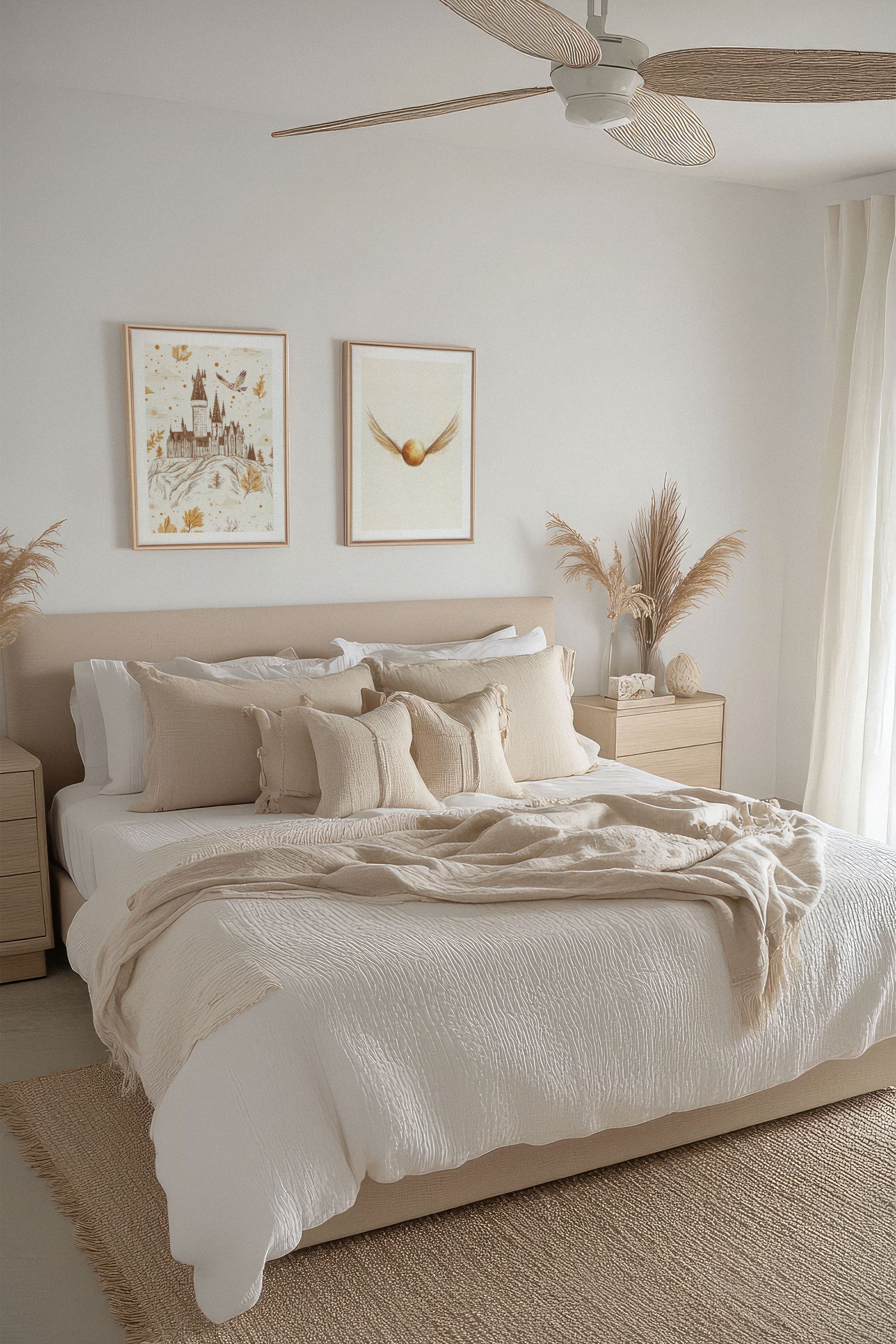 OLEKA CANVAS - GOLDEN WINGS DUO, 2 Oeuvres sur toile étirée, encadré Naturel Clair