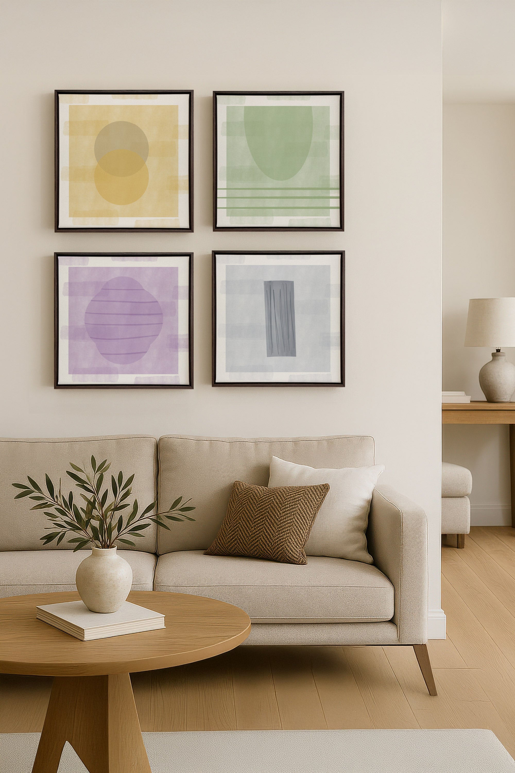 OLEKA CANVAS - QUATUOR PASTEL,Ensemble (4+), encadré Brun Noyer