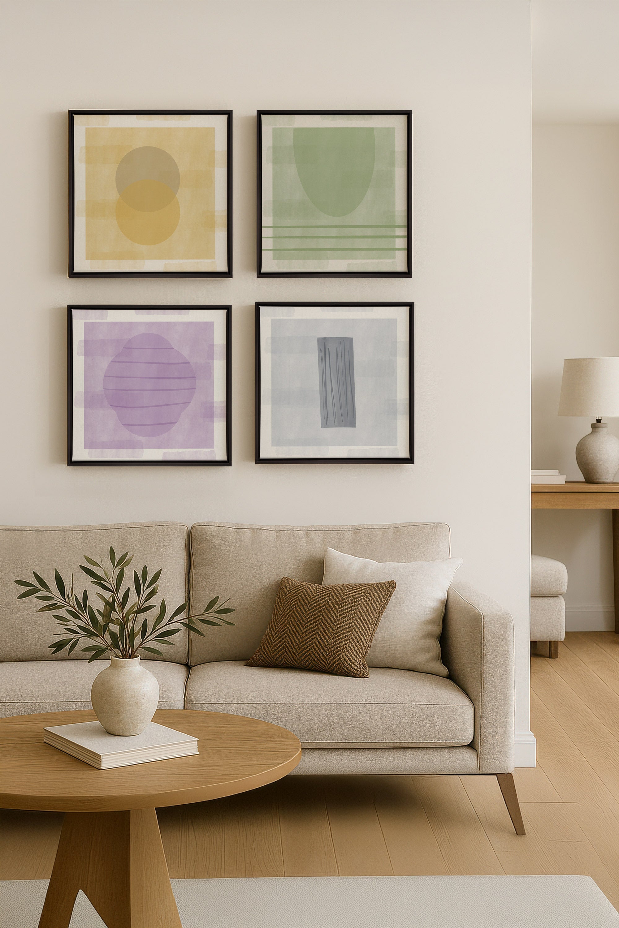 OLEKA CANVAS - QUATUOR PASTEL,Ensemble (4+), encadré Noir