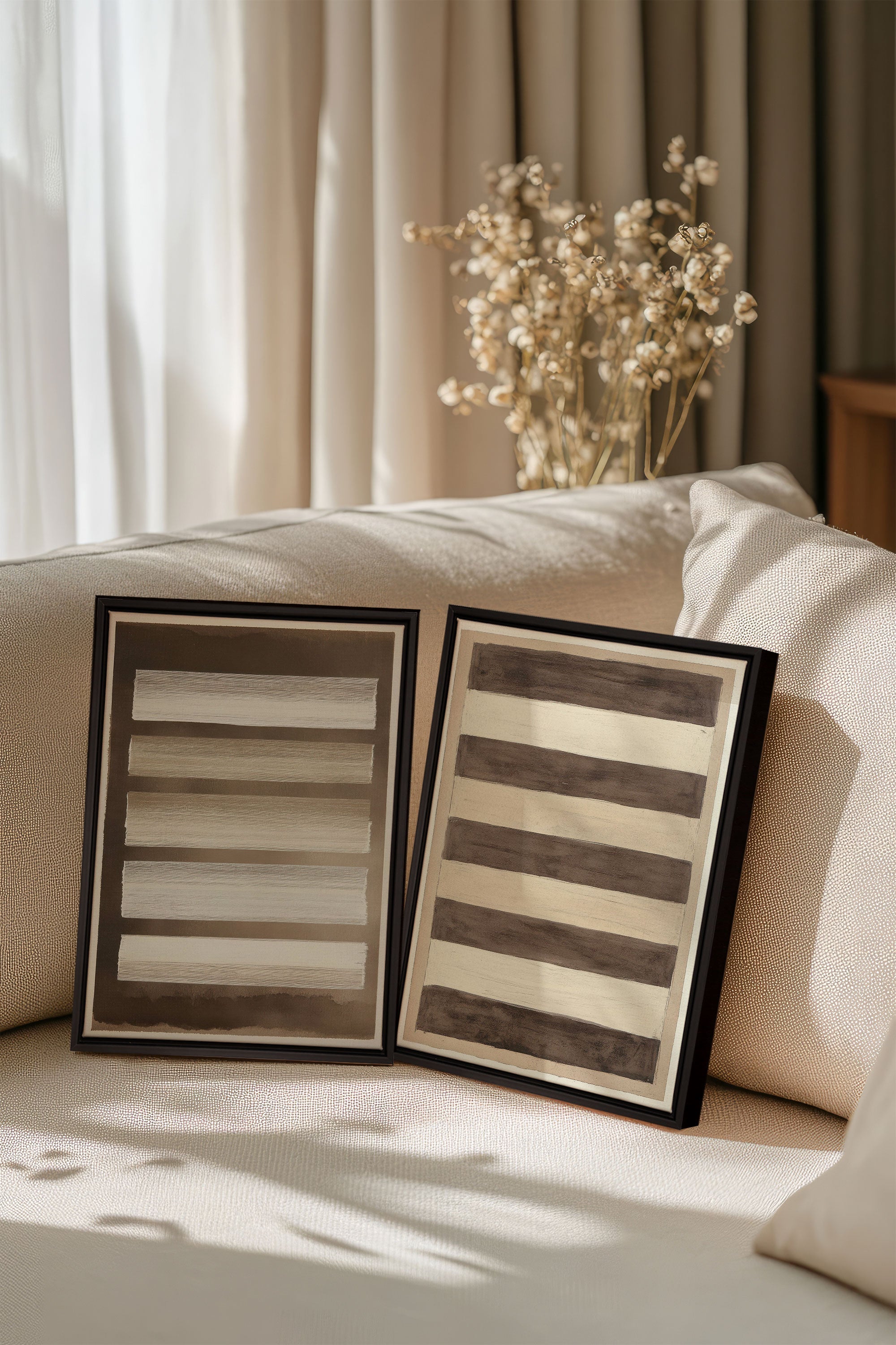 OLEKA CANVAS - SANDY LINES DUO, 2 Oeuvres sur toile étirée, encadré Noir