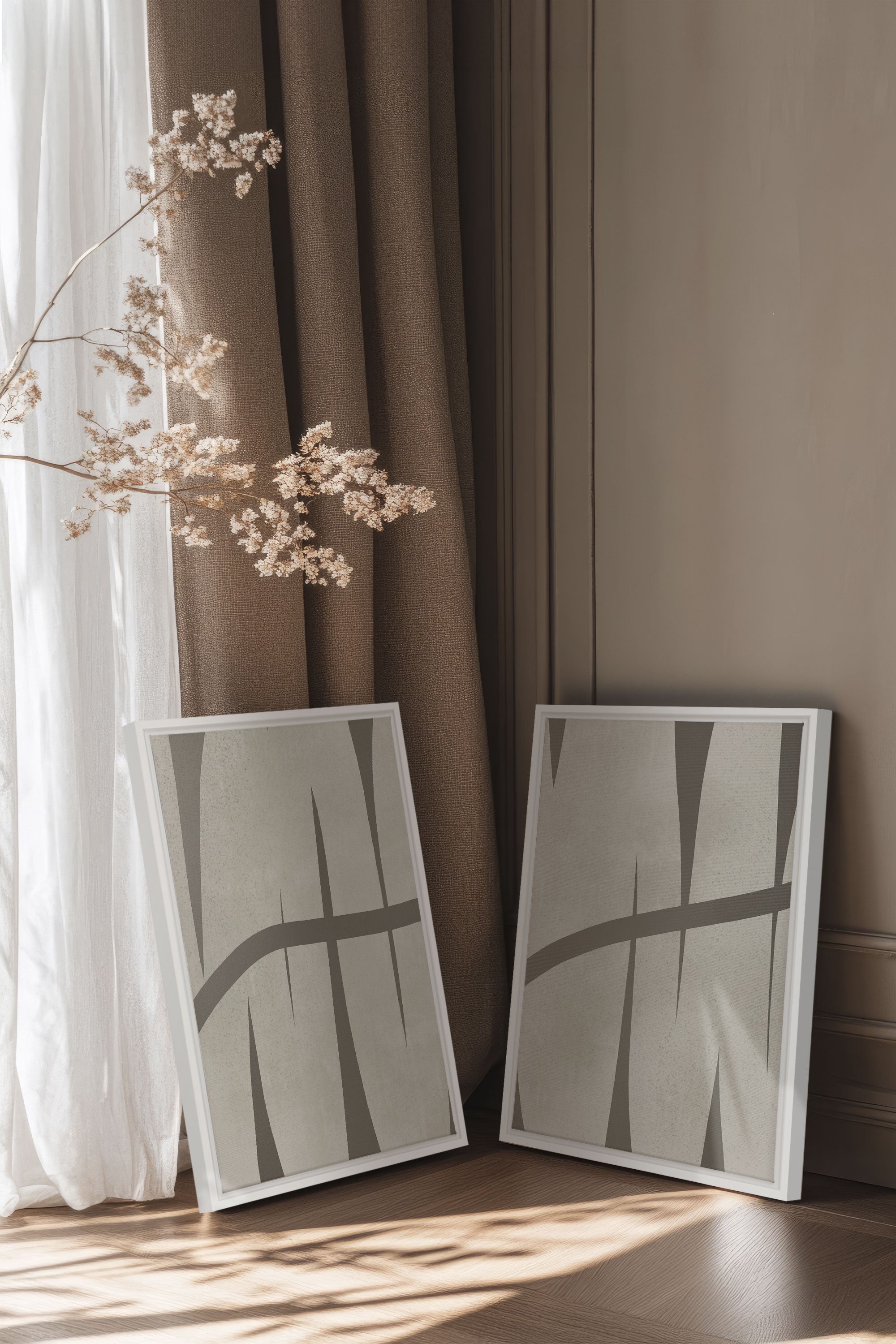 OLEKA CANVAS - INTERTWINE DUO, 2 Oeuvres sur toile étirée, encadré Blanc