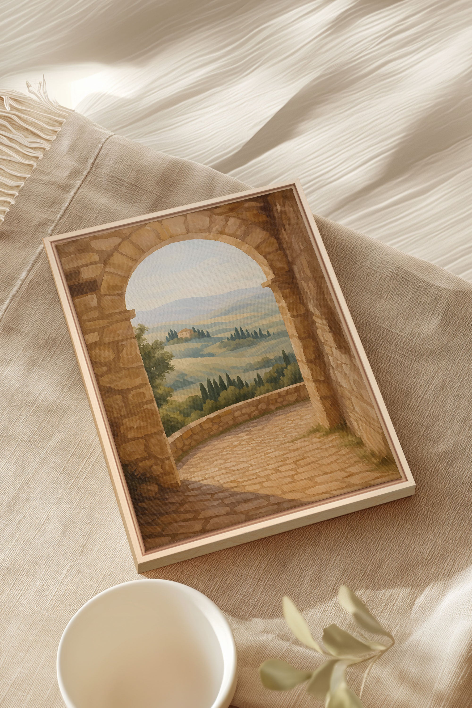 OLEKA CANVAS - CHEMIN DORÉ, Oeuvre sur toile étirée, encadré Naturel Clair