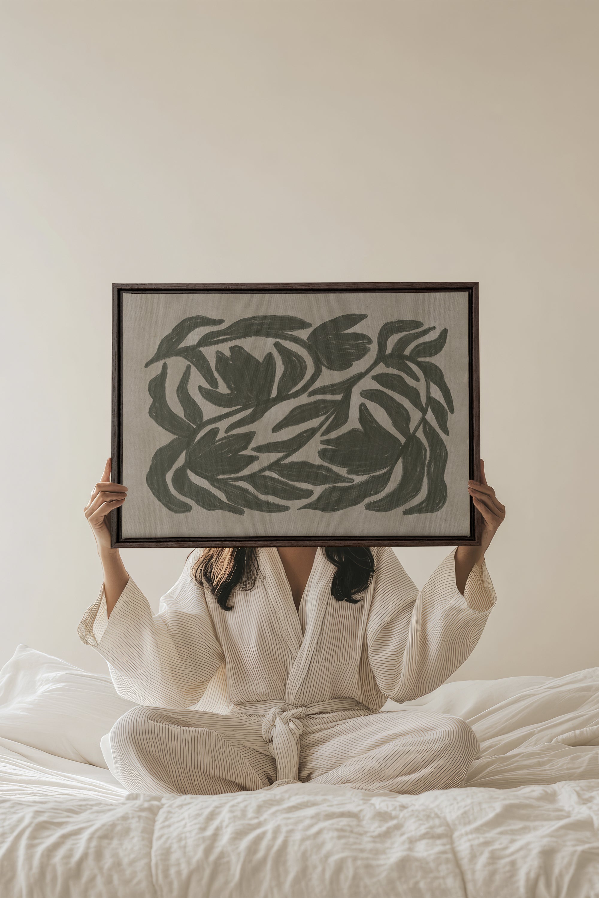 OLEKA CANVAS - DANSE VÉGÉTALE, Oeuvre sur toile étirée, encadré Brun Noyer