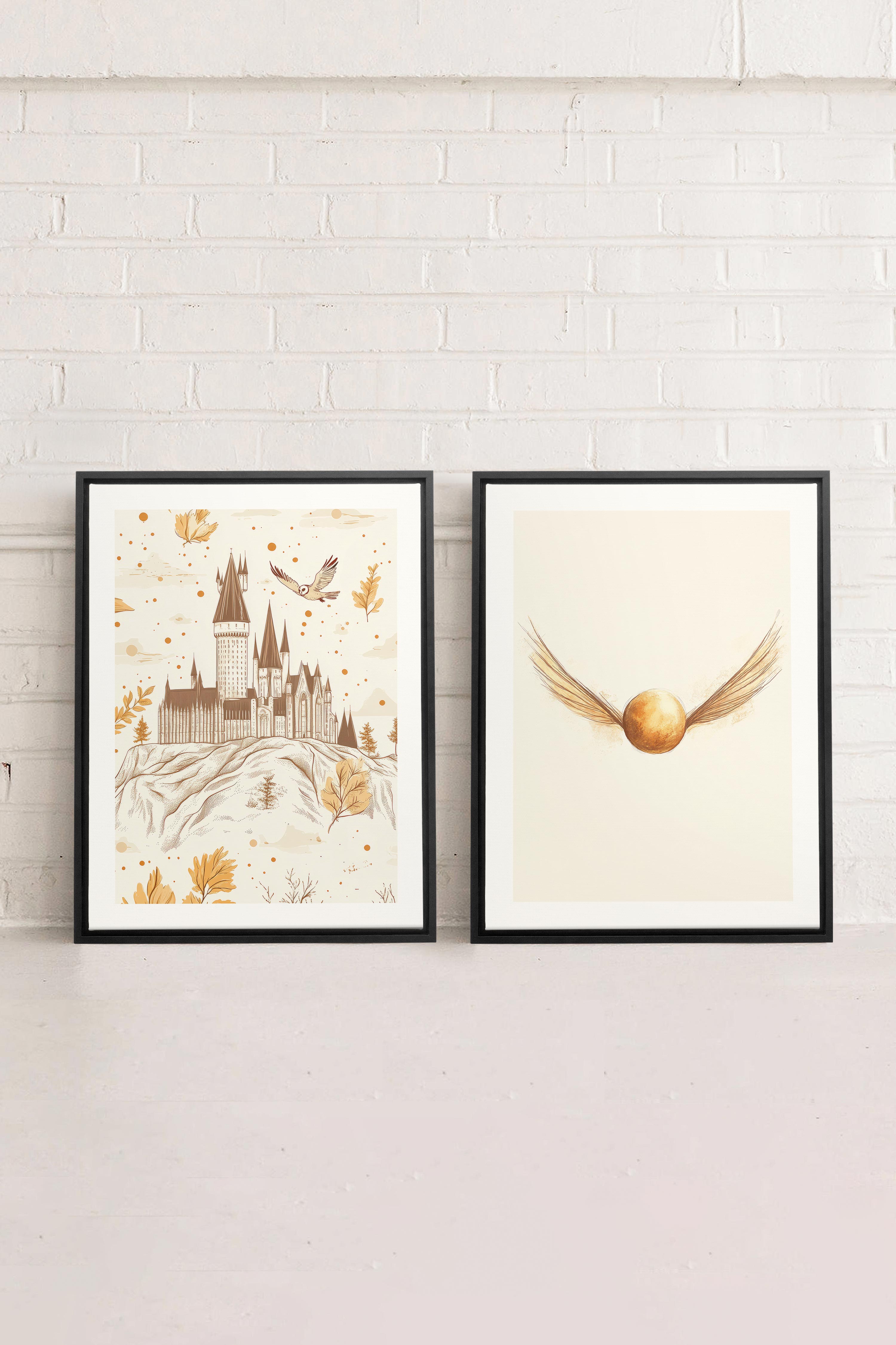 OLEKA CANVAS - GOLDEN WINGS DUO, 2 Oeuvres sur toile étirée, encadré Noir