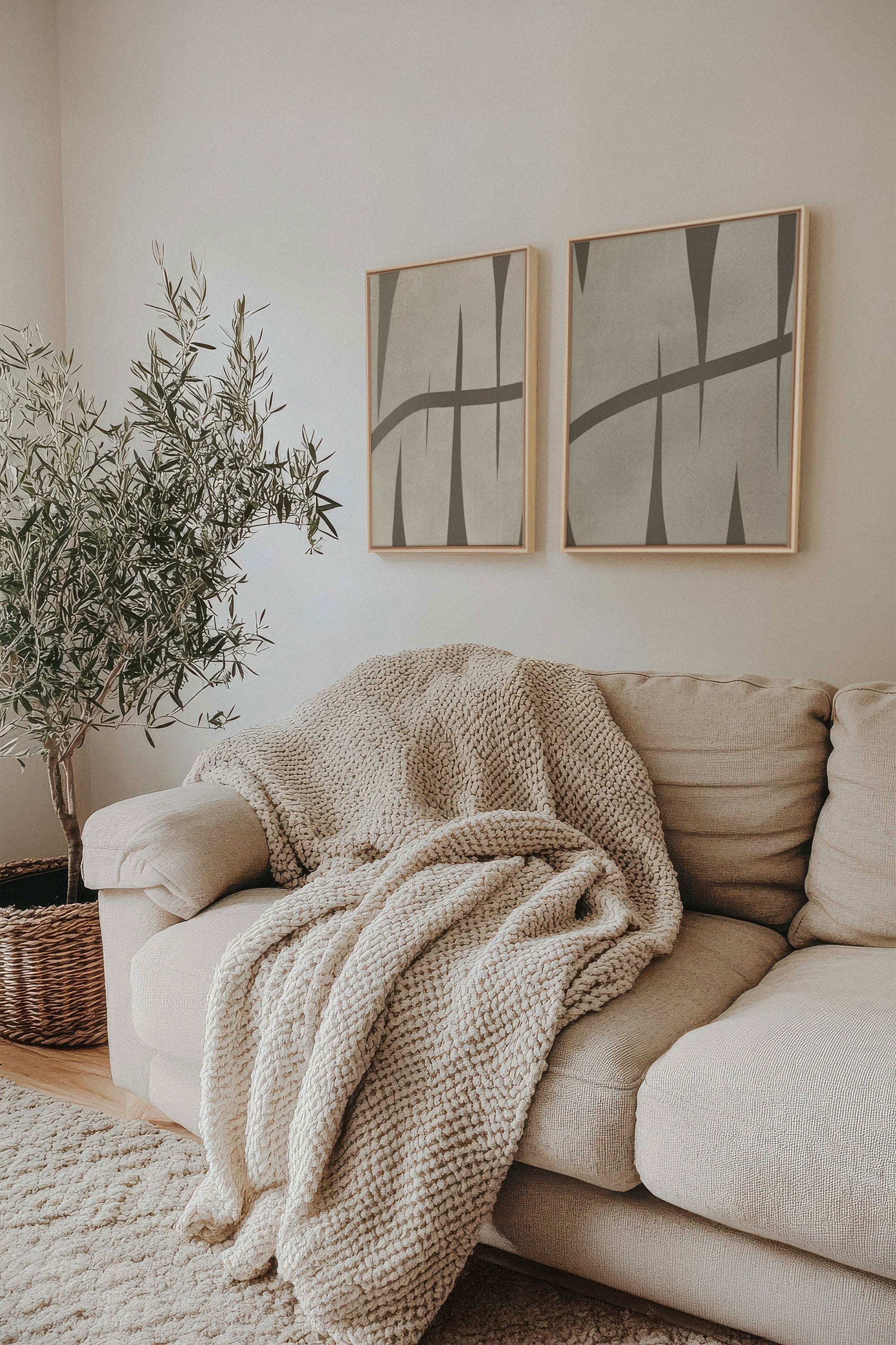 OLEKA CANVAS - INTERTWINE DUO, 2 Oeuvres sur toile étirée, encadré Naturel Clair