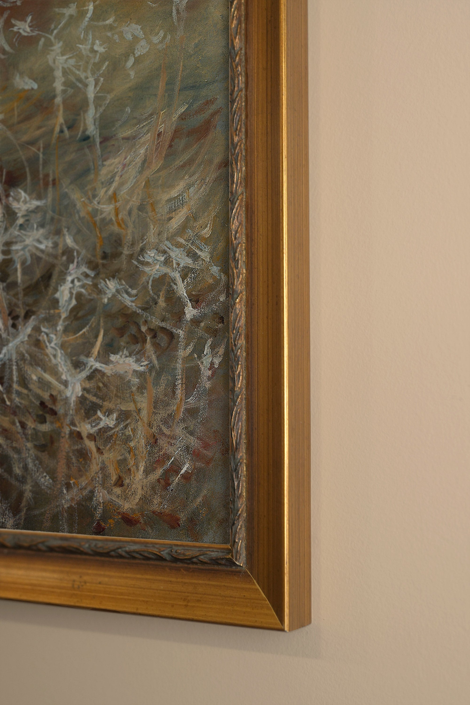 RACINES SAUVAGES, Artwork on rigid canvas, framed in Vintage Gold