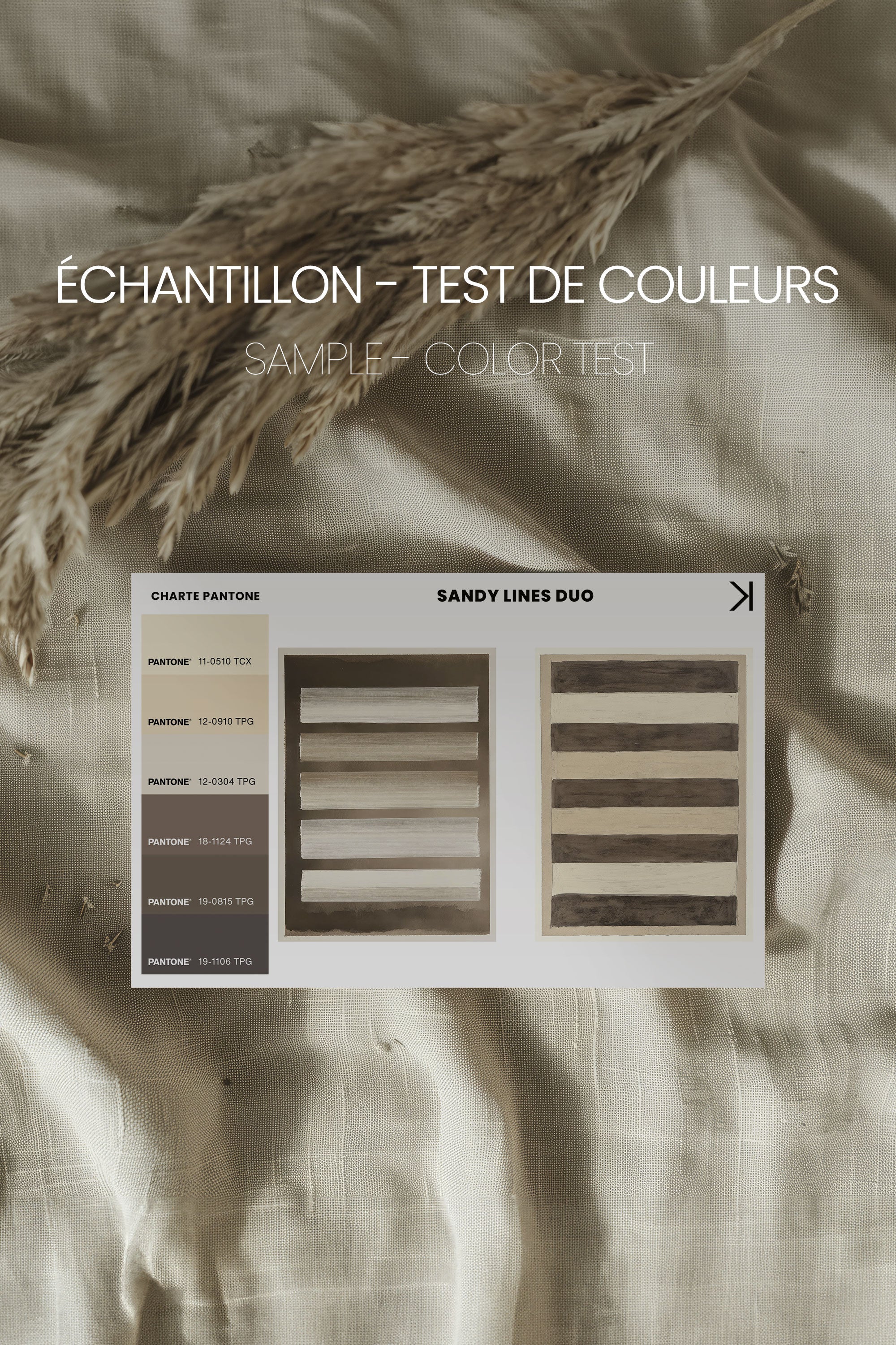 OLEKA CANVAS - SANDY LINES DUO, 2 Oeuvres sur toile étirée, encadré Brun Chêne