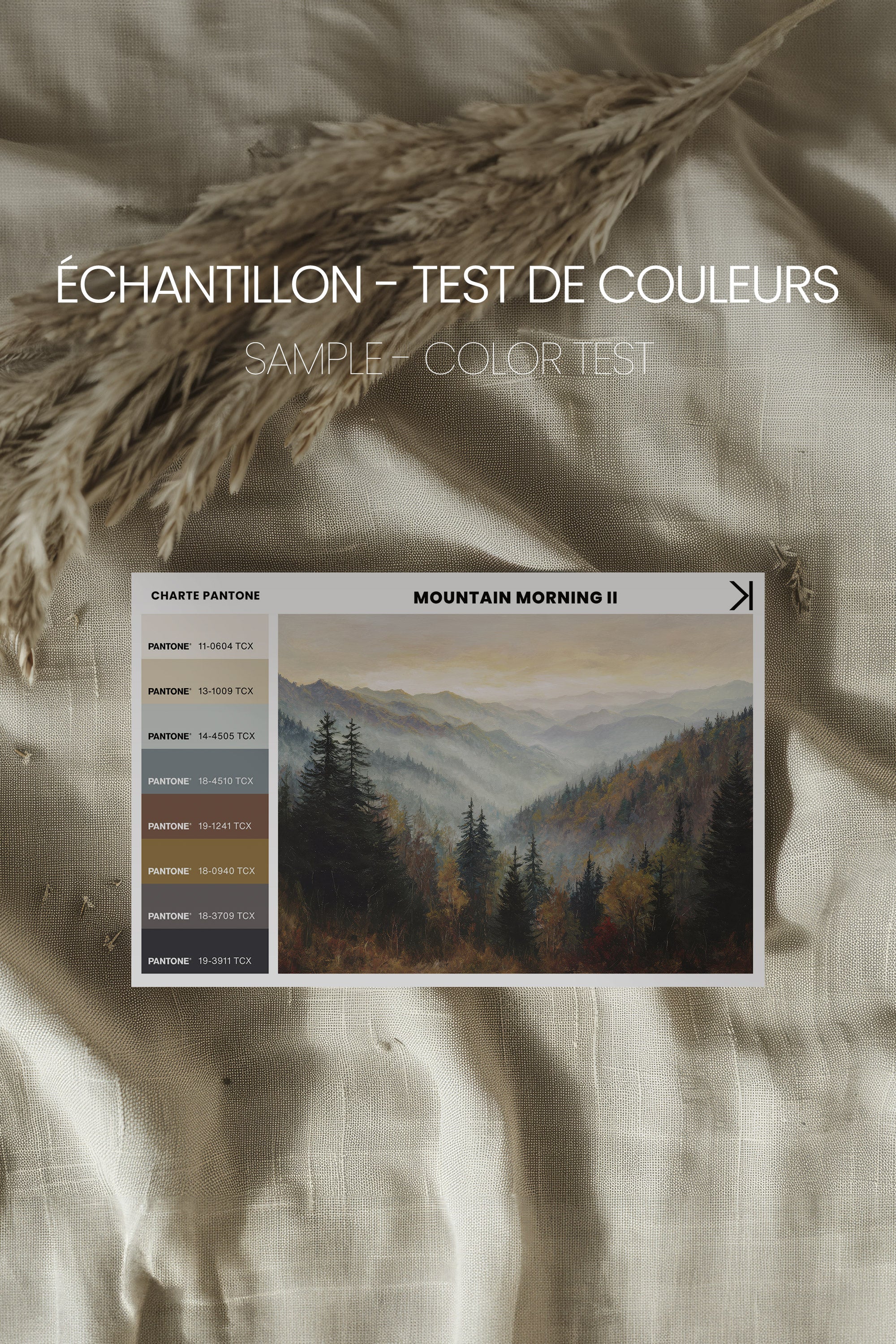 MOUNTAIN MORNING II, Artwork on stretched canvas, framed in Walnut Brown