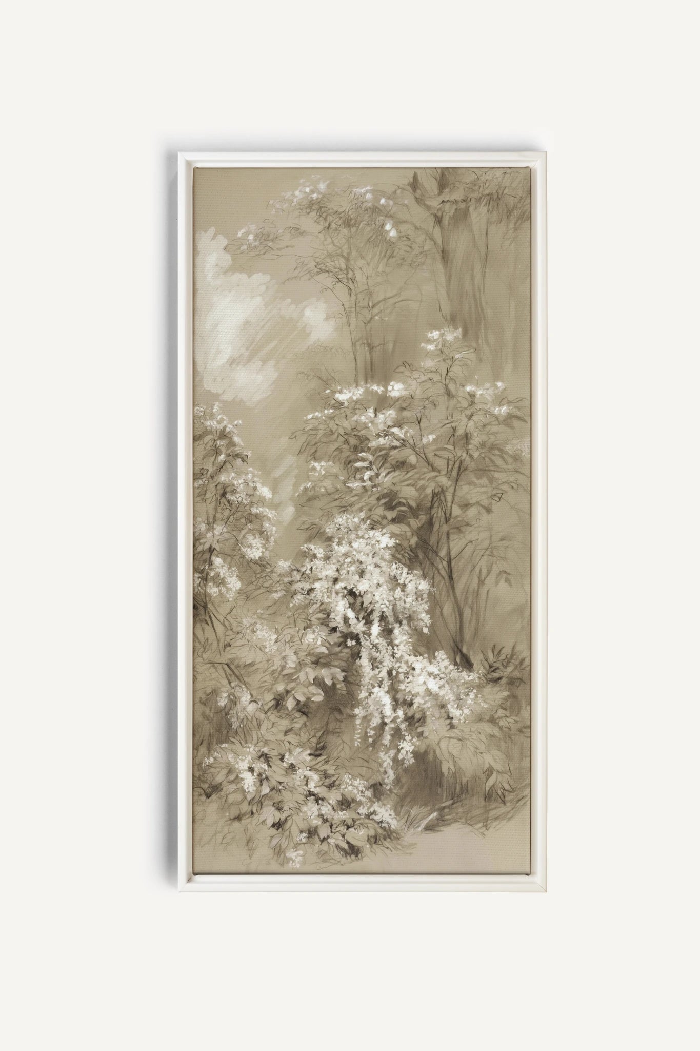 JARDIN OUBLIÉ, Artwork on stretched canvas, White frame