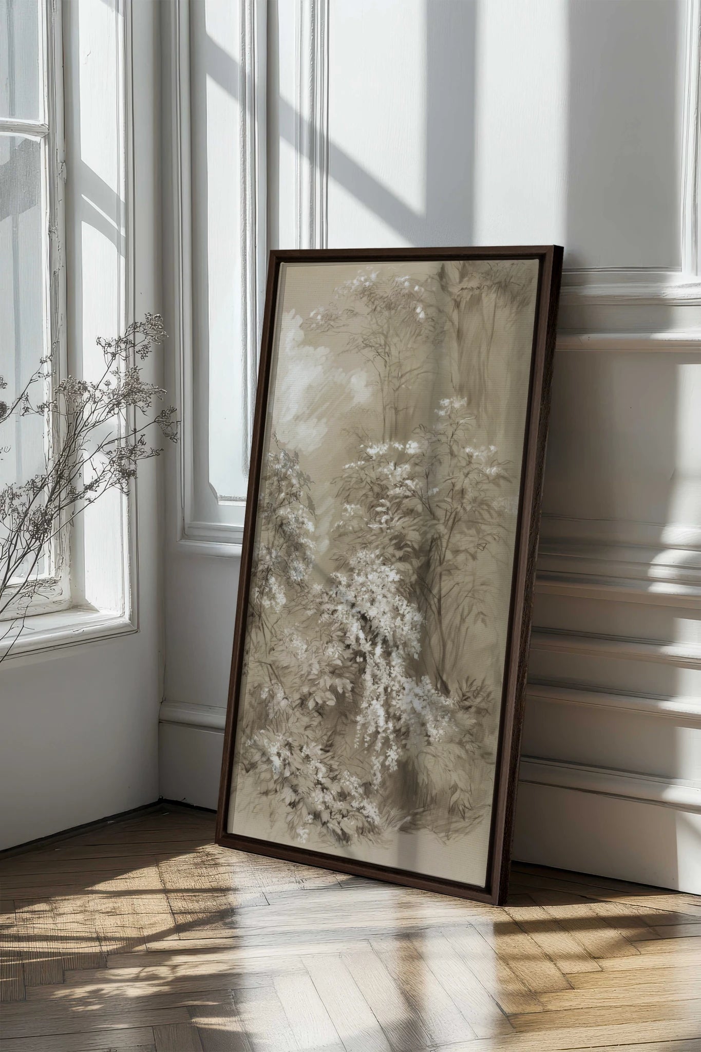 JARDIN OUBLIÉ, Artwork on stretched canvas, Walnut Brown frame