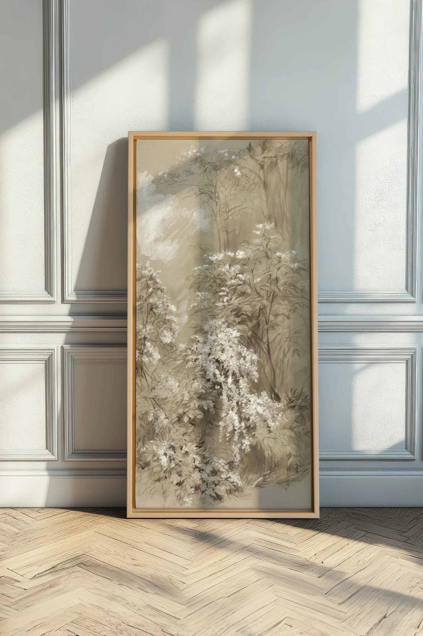 JARDIN OUBLIÉ, Artwork on stretched canvas, Light Natural frame