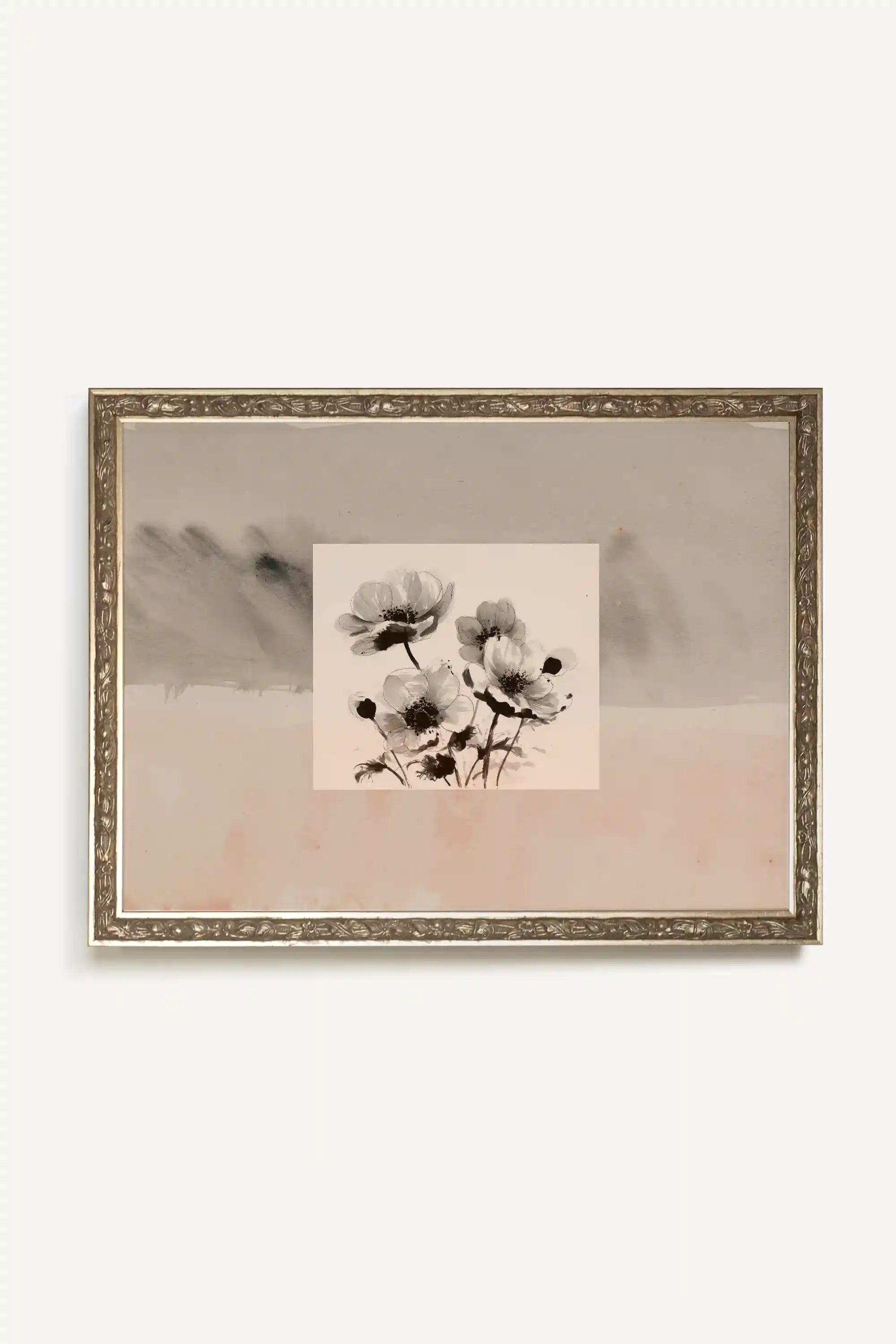 FLORAL PRESENCE, Rigid Canvas Artwork, Framed in Vintage Silver