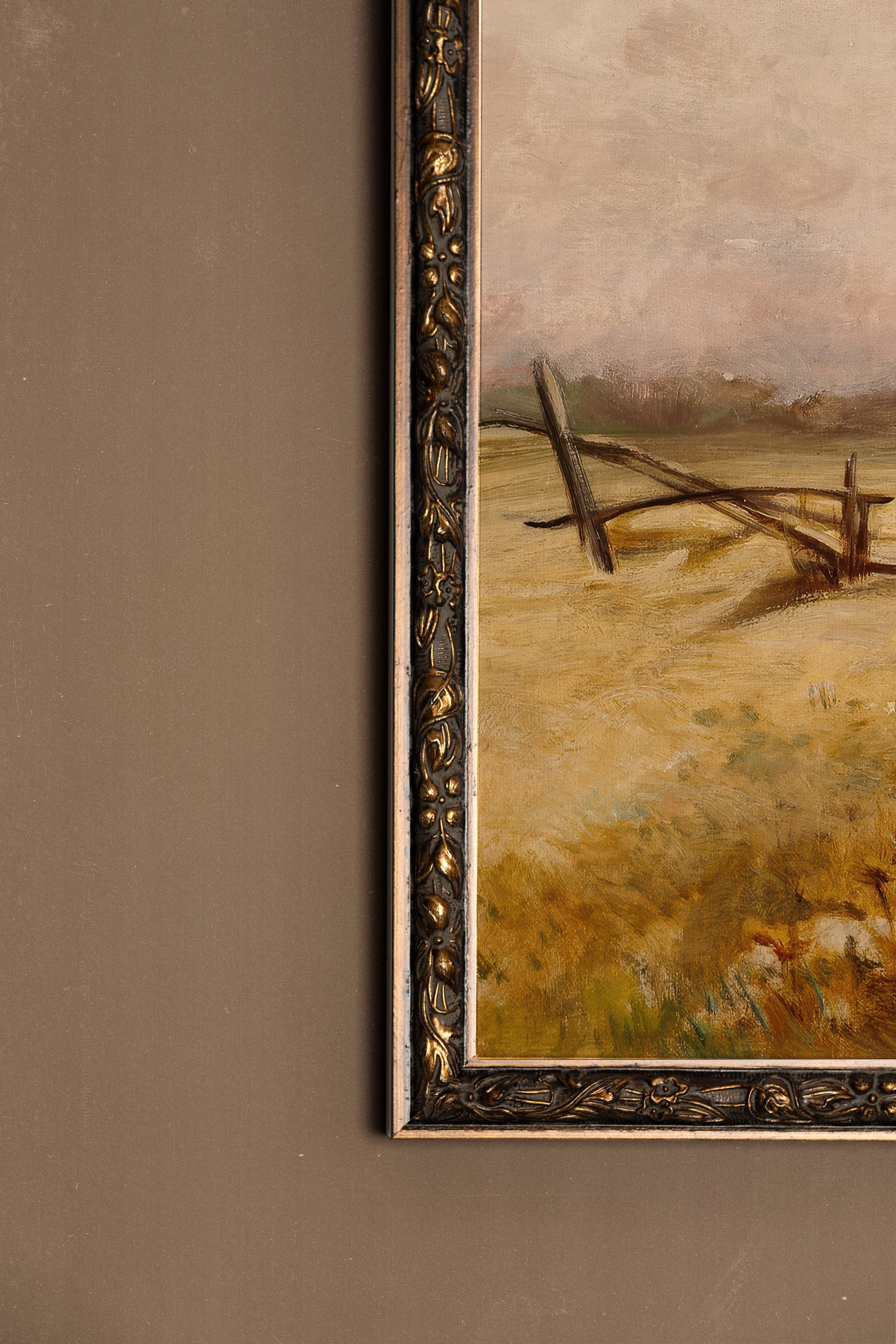 GOLDEN FIELDS, Artwork on stretched canvas, framed Vintage Bronze