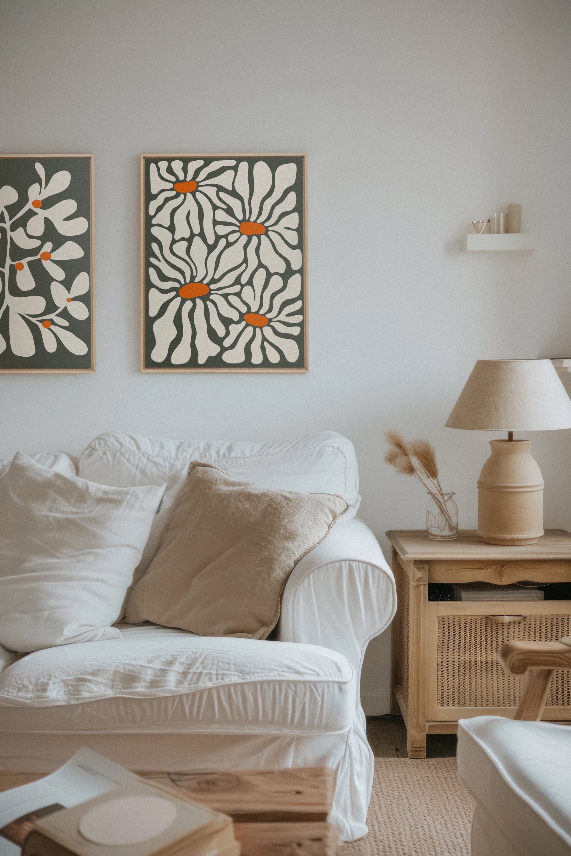 OLEKA CANVAS - PÉTALES EN FUSION, 2 Oeuvres sur toile étirée, encadré Naturel Clair