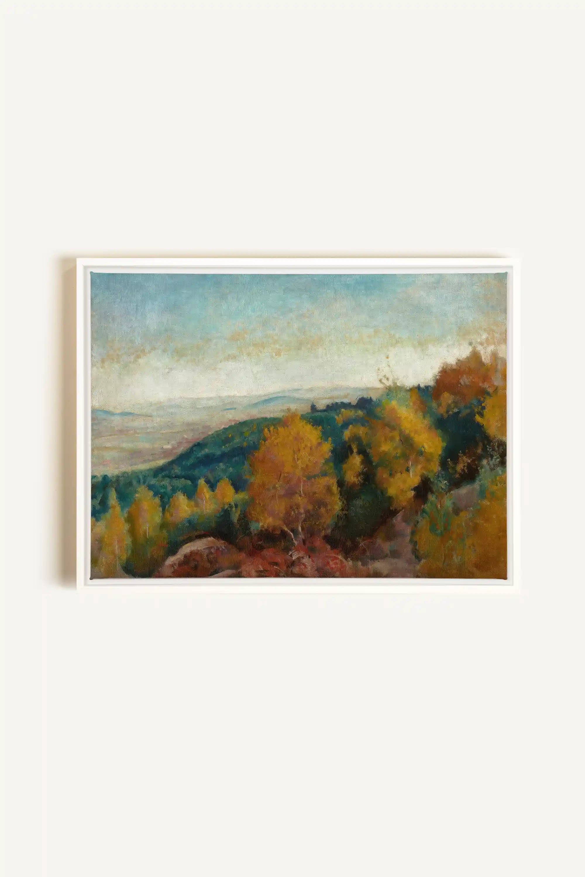 AMBER HILLS, Artwork on stretched canvas, framed in white