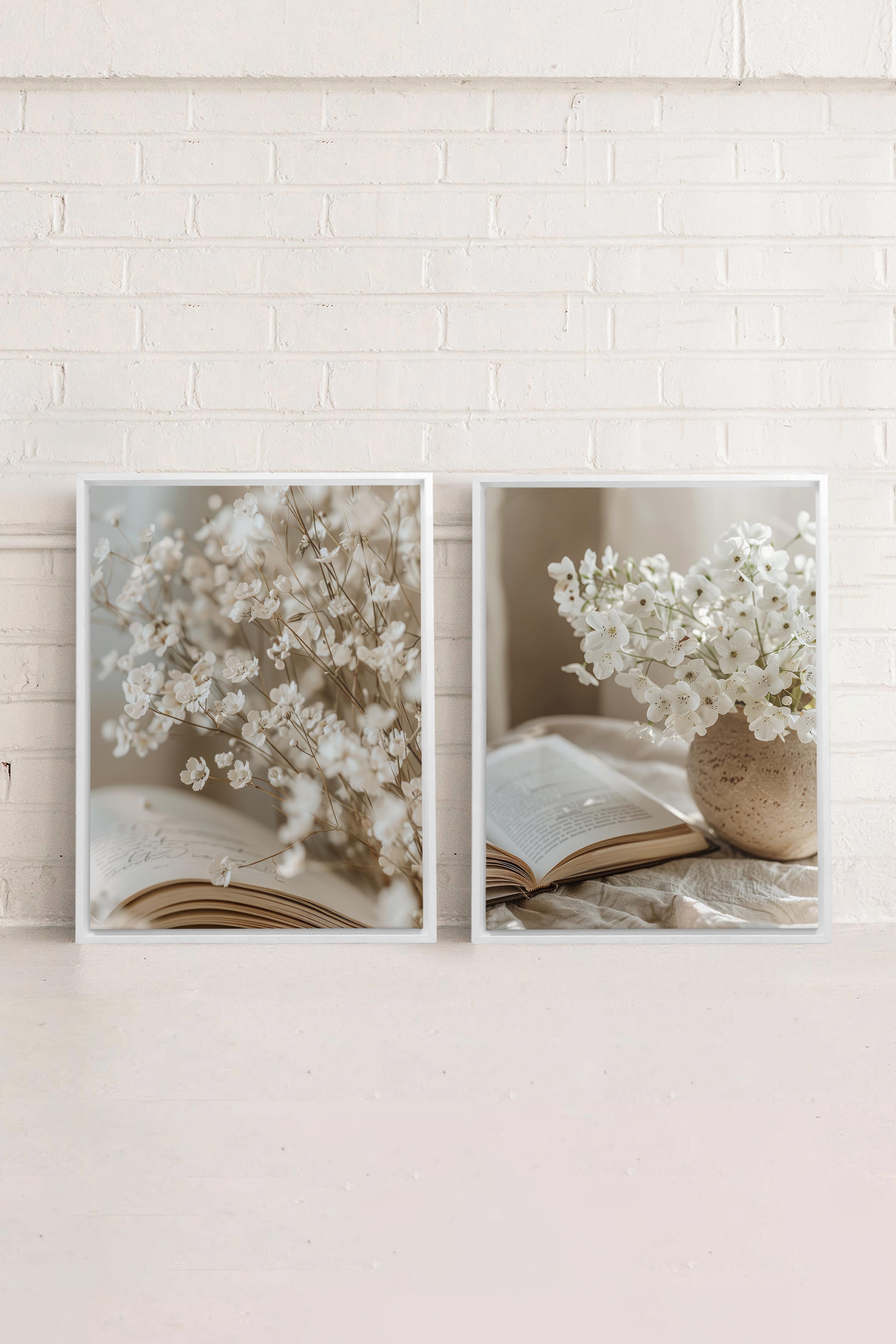 OLEKA CANVAS - TIMELESS BEAUTY DUO, 2 Oeuvres sur toile étirée, encadré Blanc