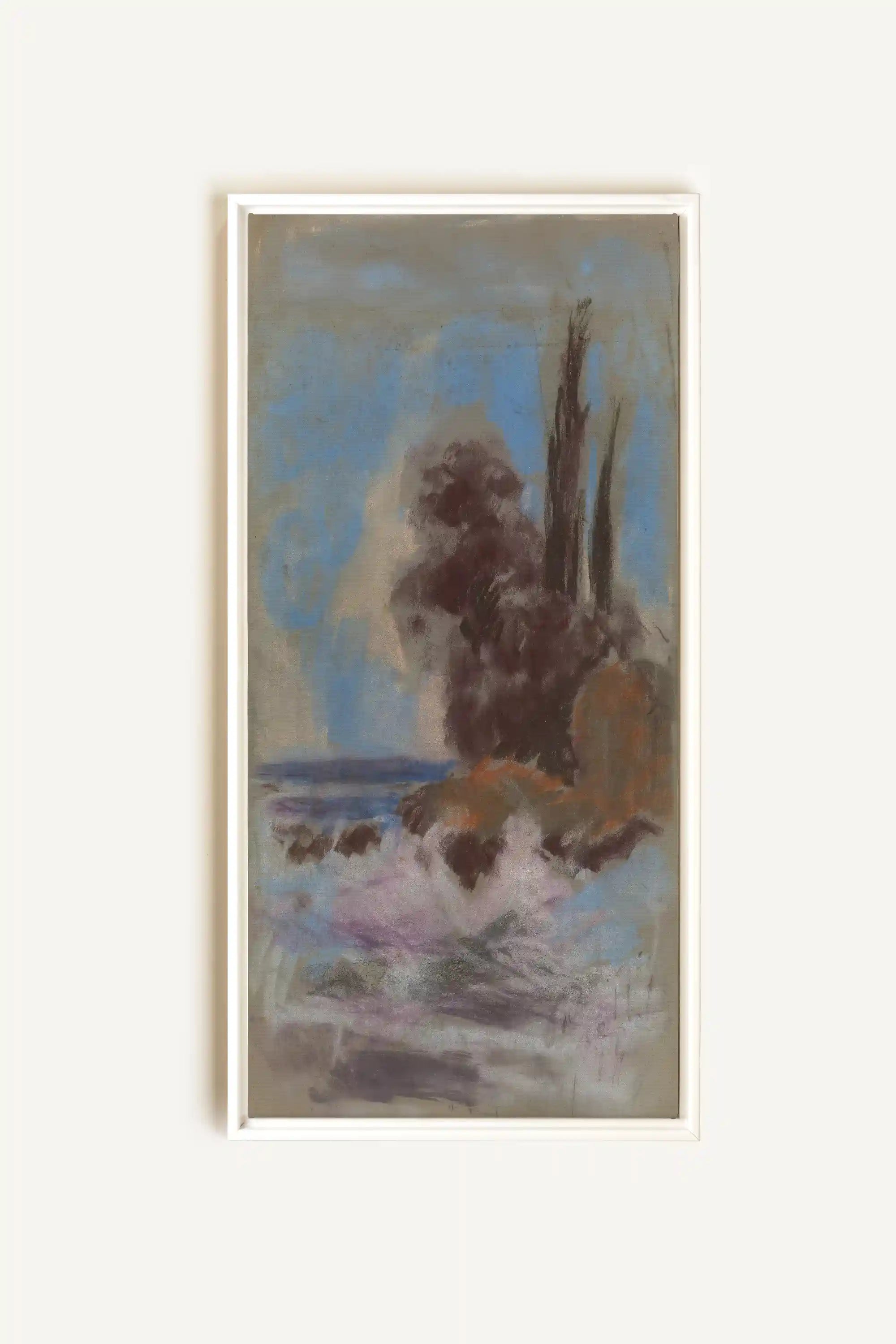 BLEU FOSSILE, Oeuvre sur toile étirée, encadré Blanc