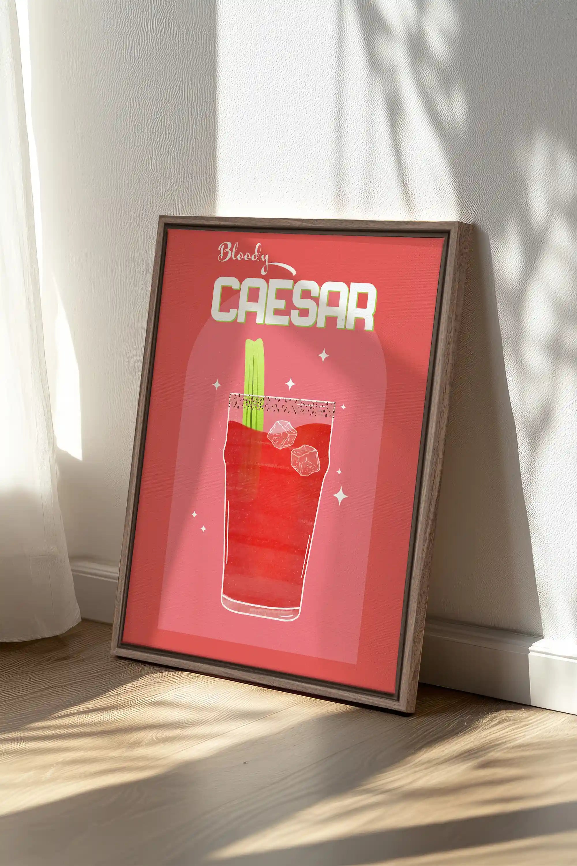 BLOODY CAESAR, Artwork on stretched canvas, framed in Brown Oak