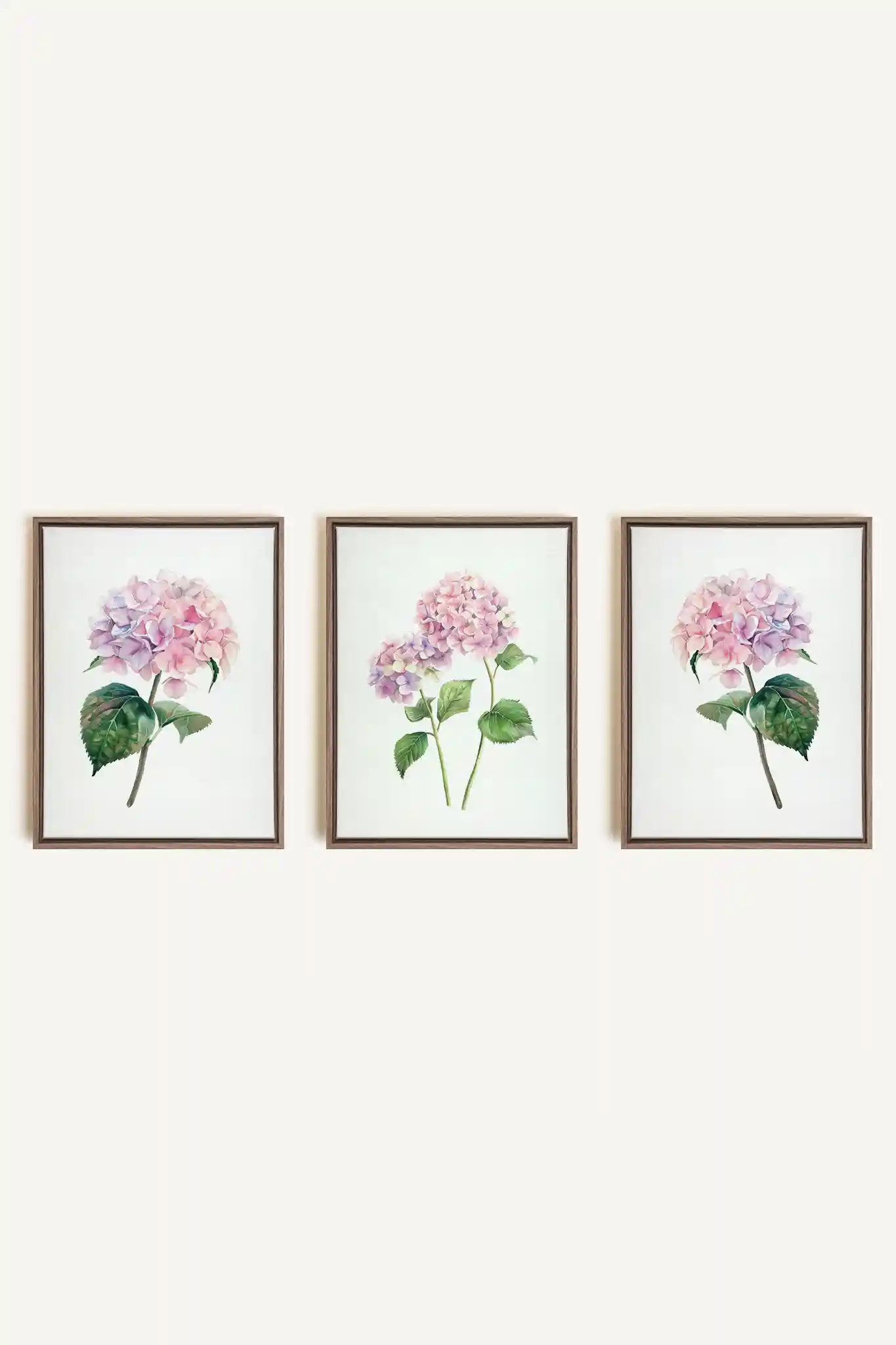 BLOSSOMING TRIO, 3 Oeuvres sur toile étirée, encadré Brun Chêne