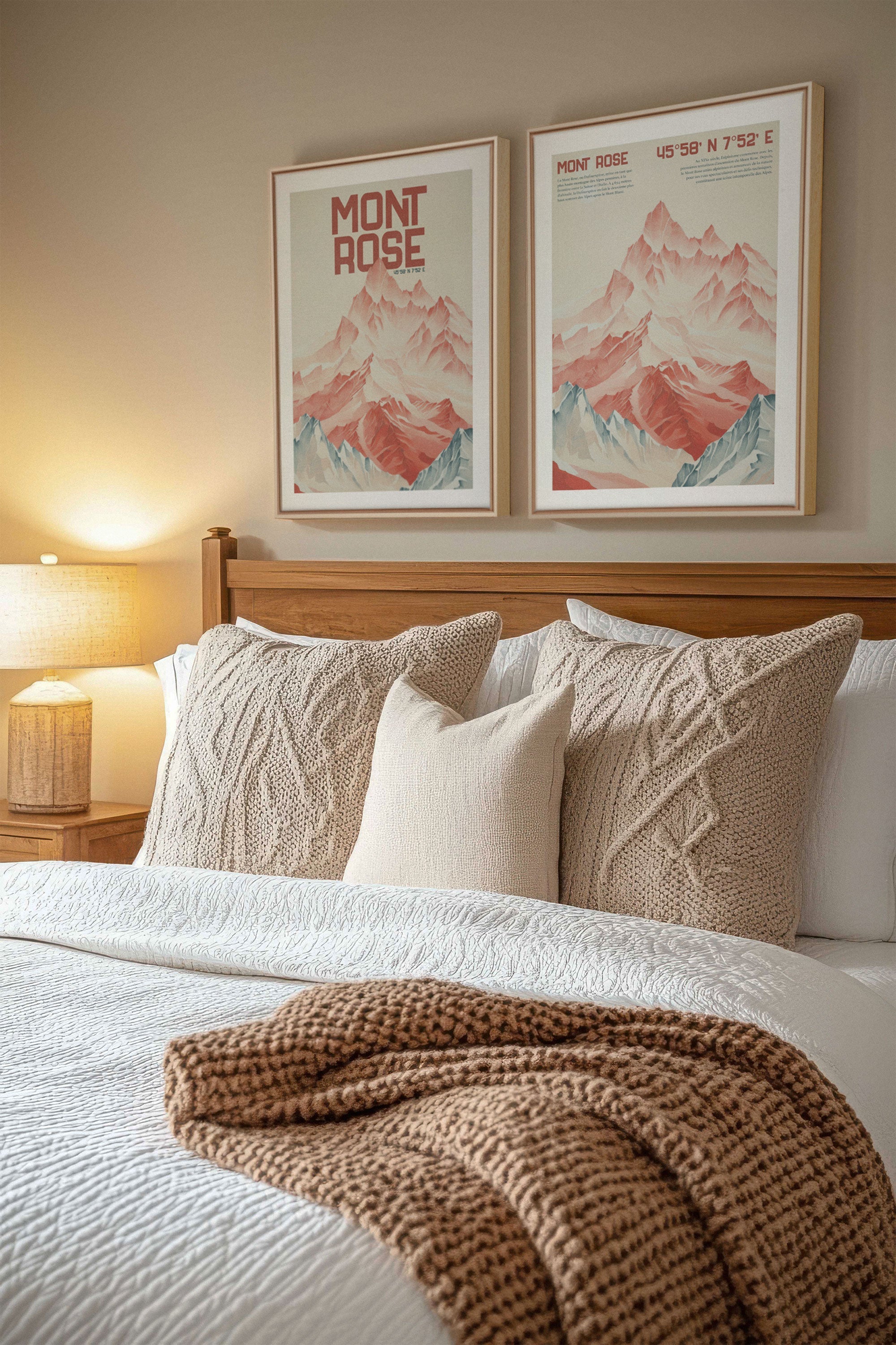 OLEKA CANVAS - DUO ROSE SUMMIT, 2 Oeuvres sur toile étirée, encadré Naturel Clair