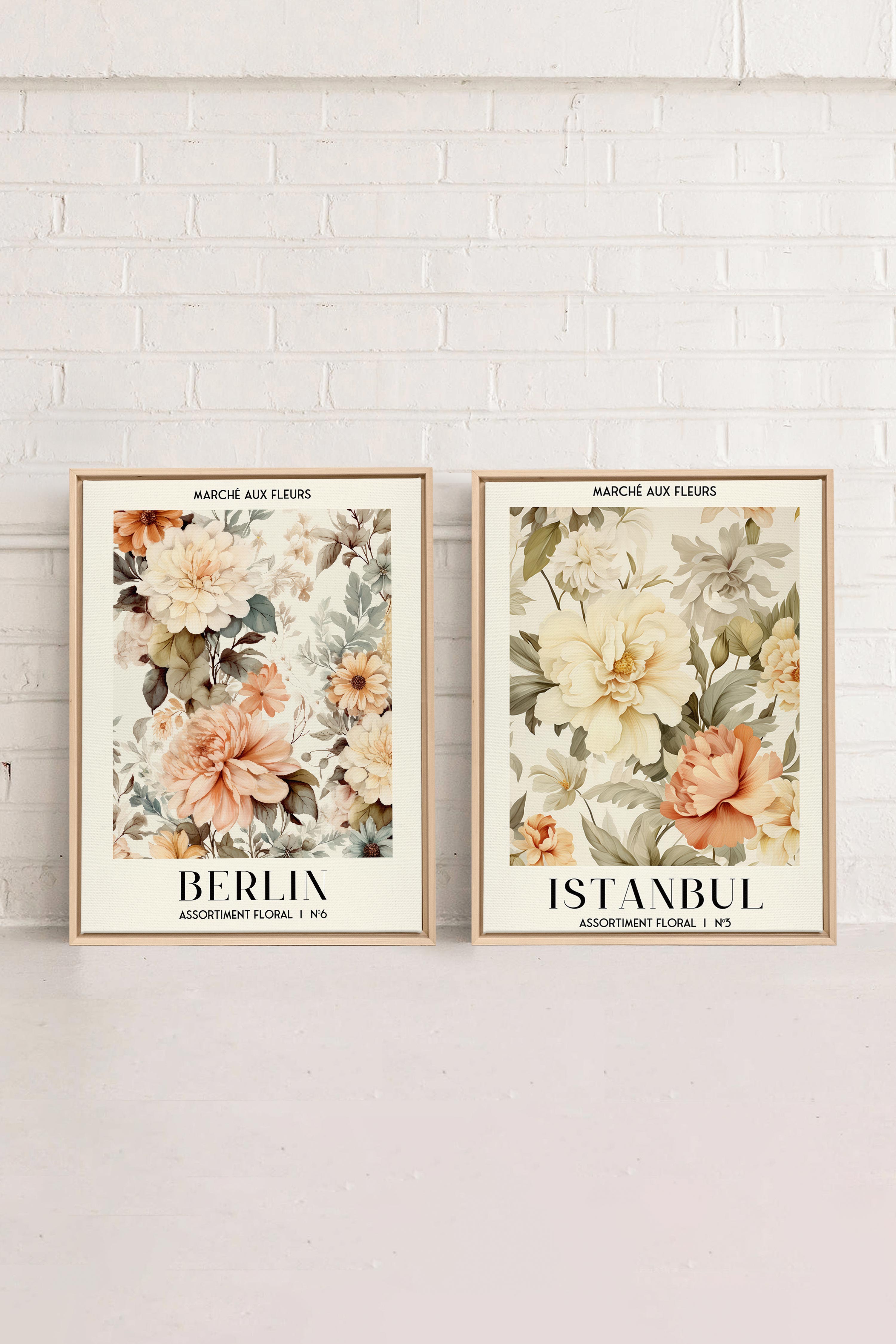 OLEKA CANVAS - DUO ASSORTIMENT FLORAL, 2 Oeuvres sur toile étirée, encadré Naturel Clair