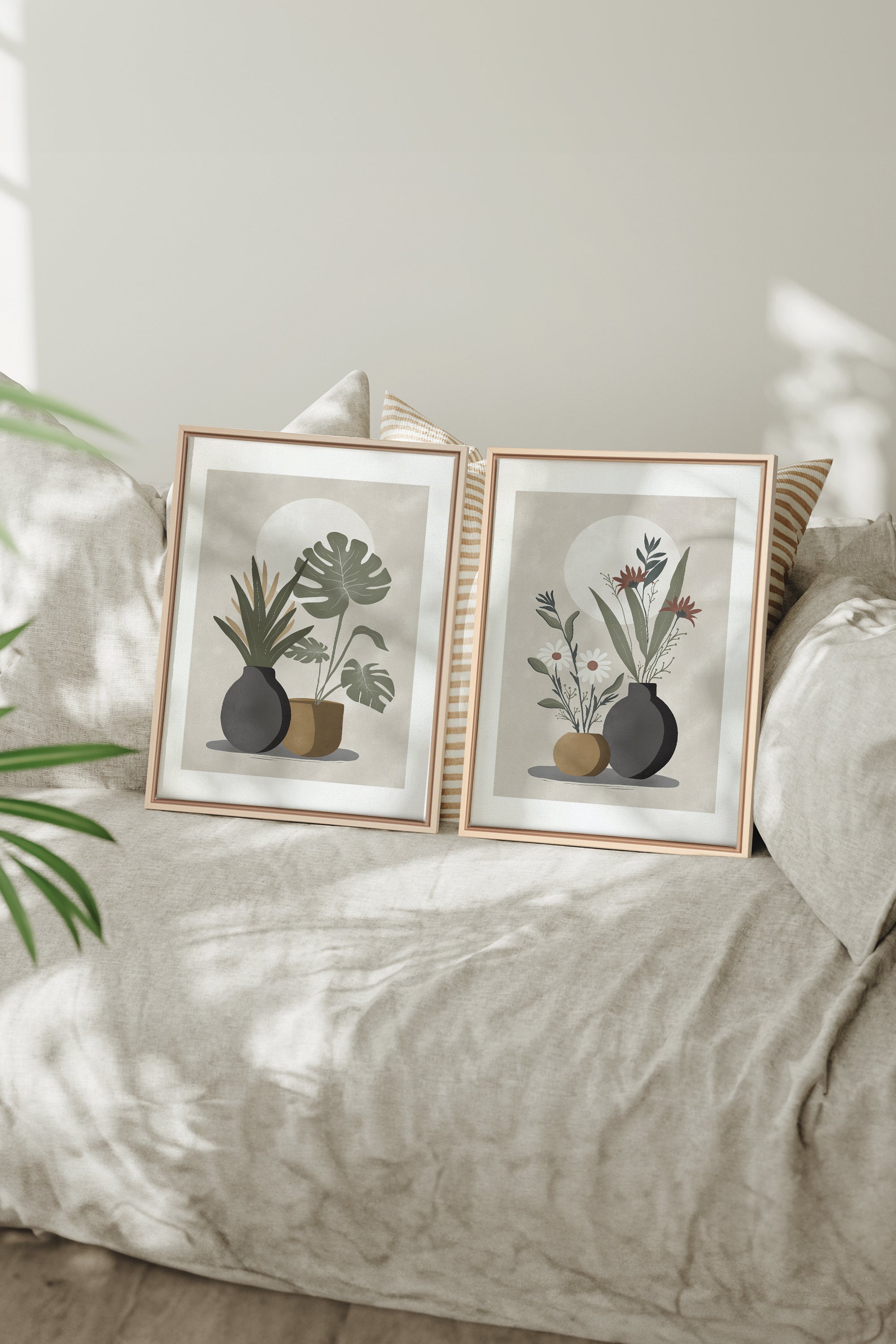 OLEKA CANVAS - DUO COMPLICITÉ FLORALE, 2 Oeuvres sur toile étirée, encadré Naturel Clair