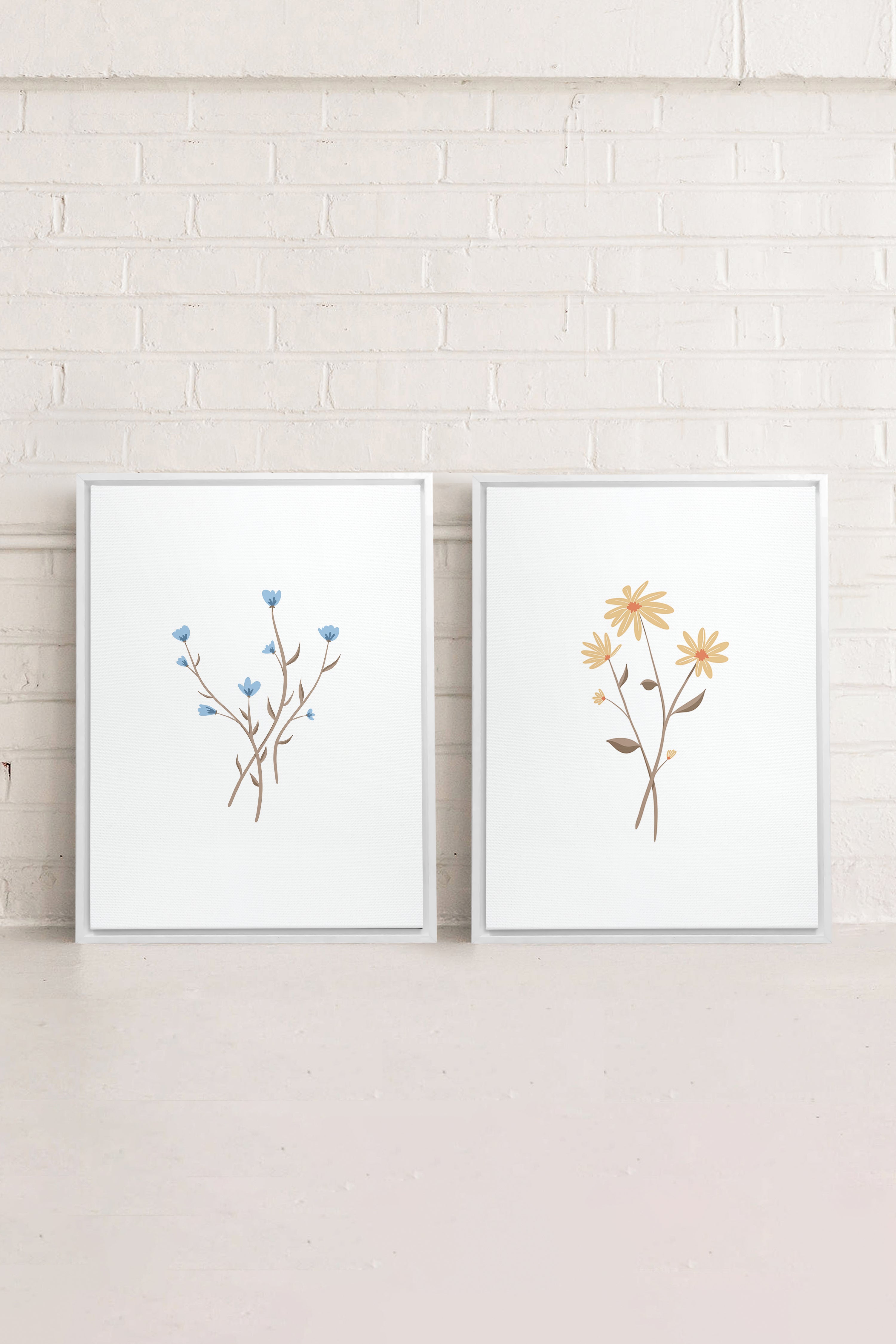 OLEKA CANVAS - BOUQUET RUSTIQUE, 2 Oeuvres sur toile étirée, encadré Blanc