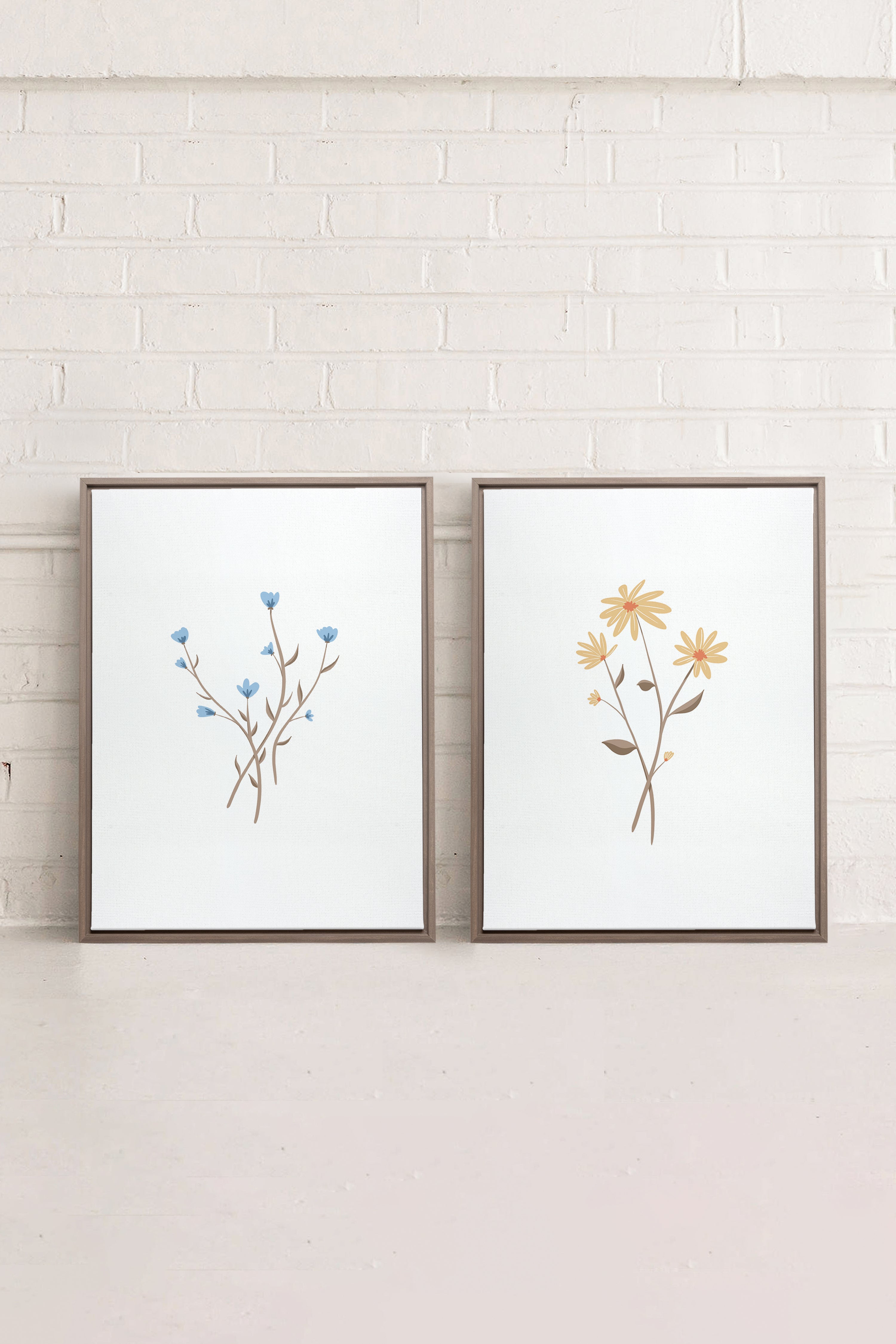 OLEKA CANVAS - BOUQUET RUSTIQUE, 2 Oeuvres sur toile étirée, encadré Brun Chêne