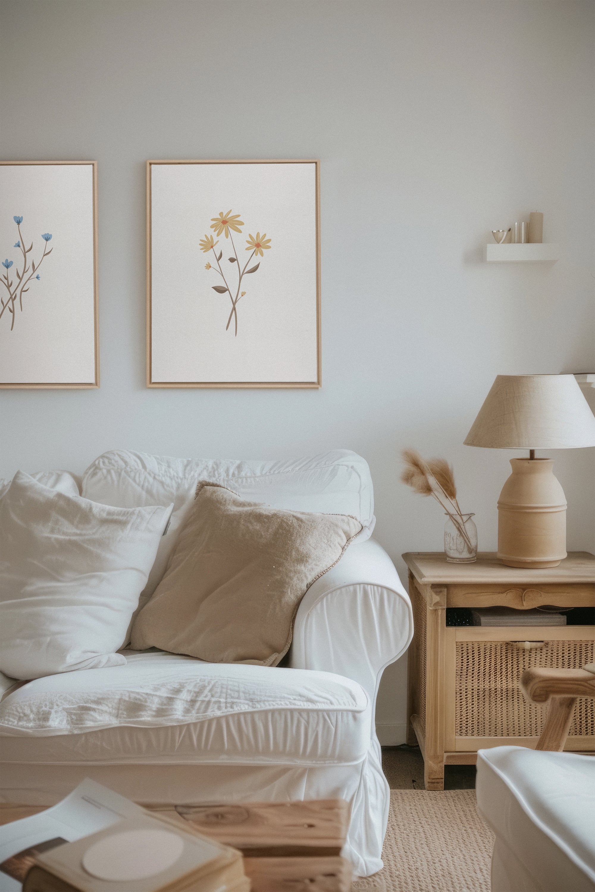 OLEKA CANVAS - BOUQUET RUSTIQUE, 2 Oeuvres sur toile étirée, encadré Naturel Clair