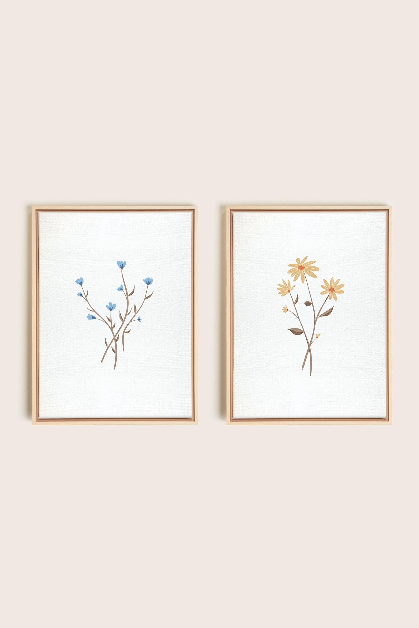 BOUQUET RUSTIQUE, 2 Oeuvres sur toile étirée, encadré Naturel Clair
