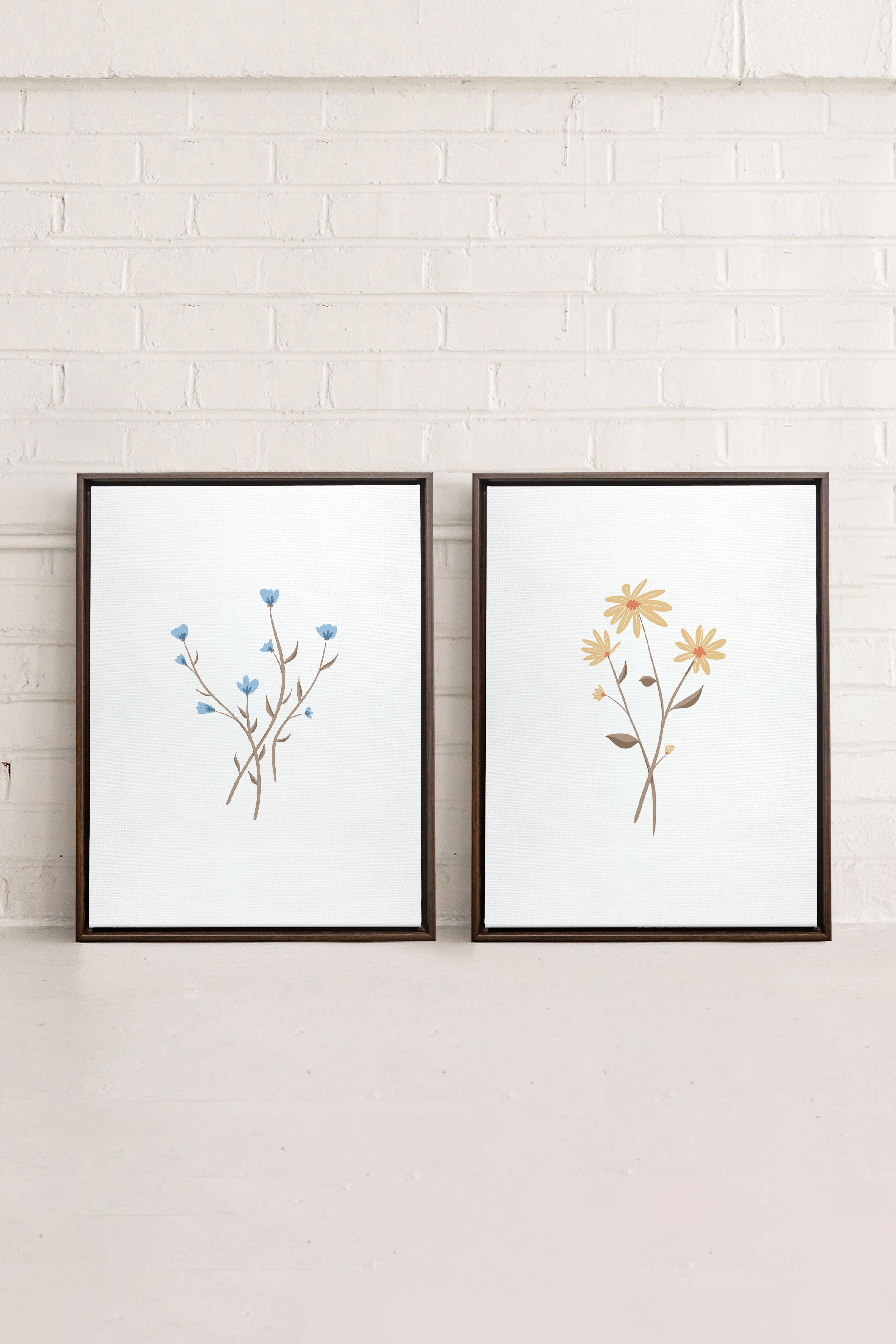 OLEKA CANVAS - BOUQUET RUSTIQUE, 2 Oeuvres sur toile étirée, encadré Brun Noyer