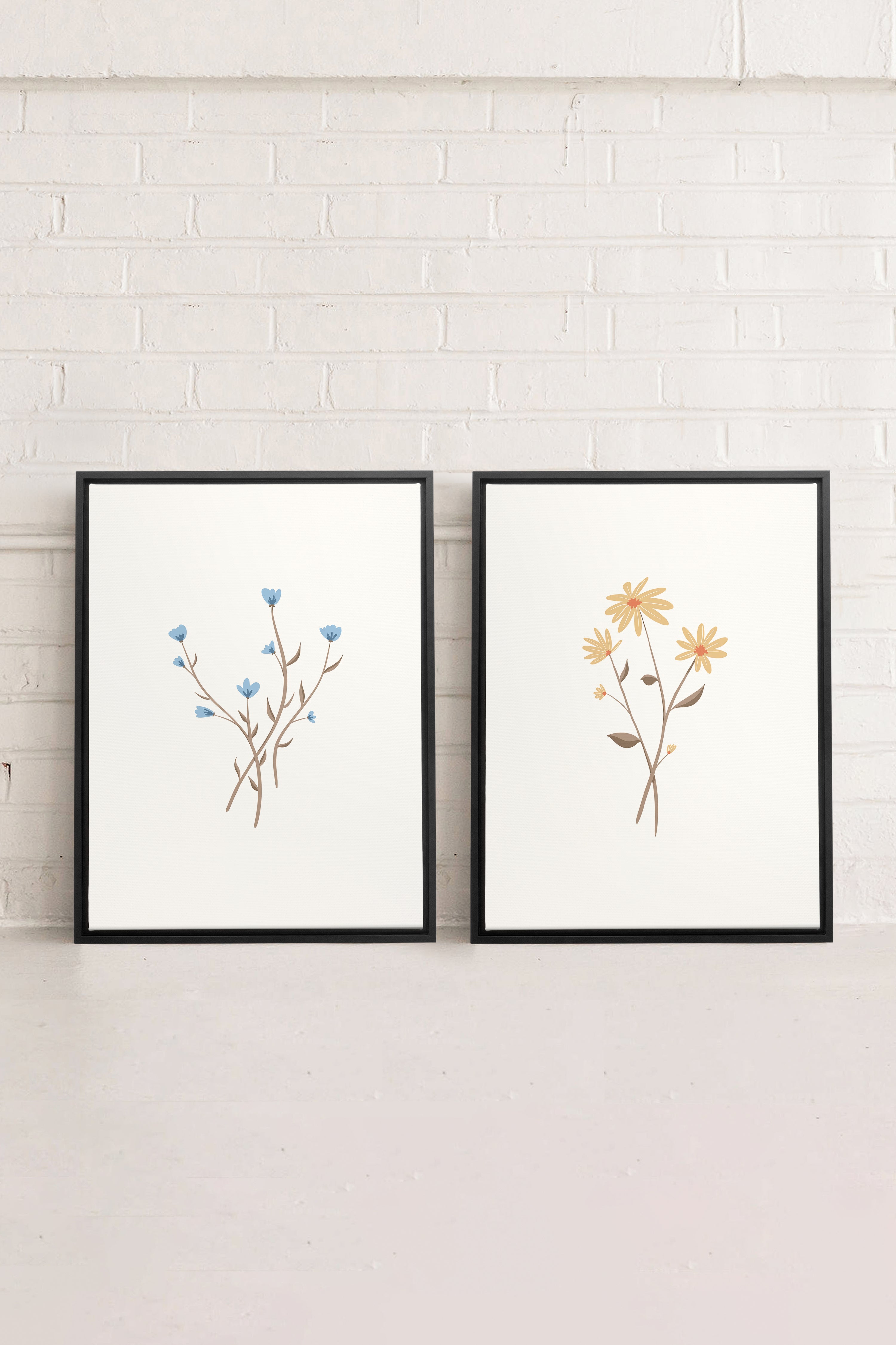 OLEKA CANVAS - BOUQUET RUSTIQUE, 2 Oeuvres sur toile étirée, encadré Noir