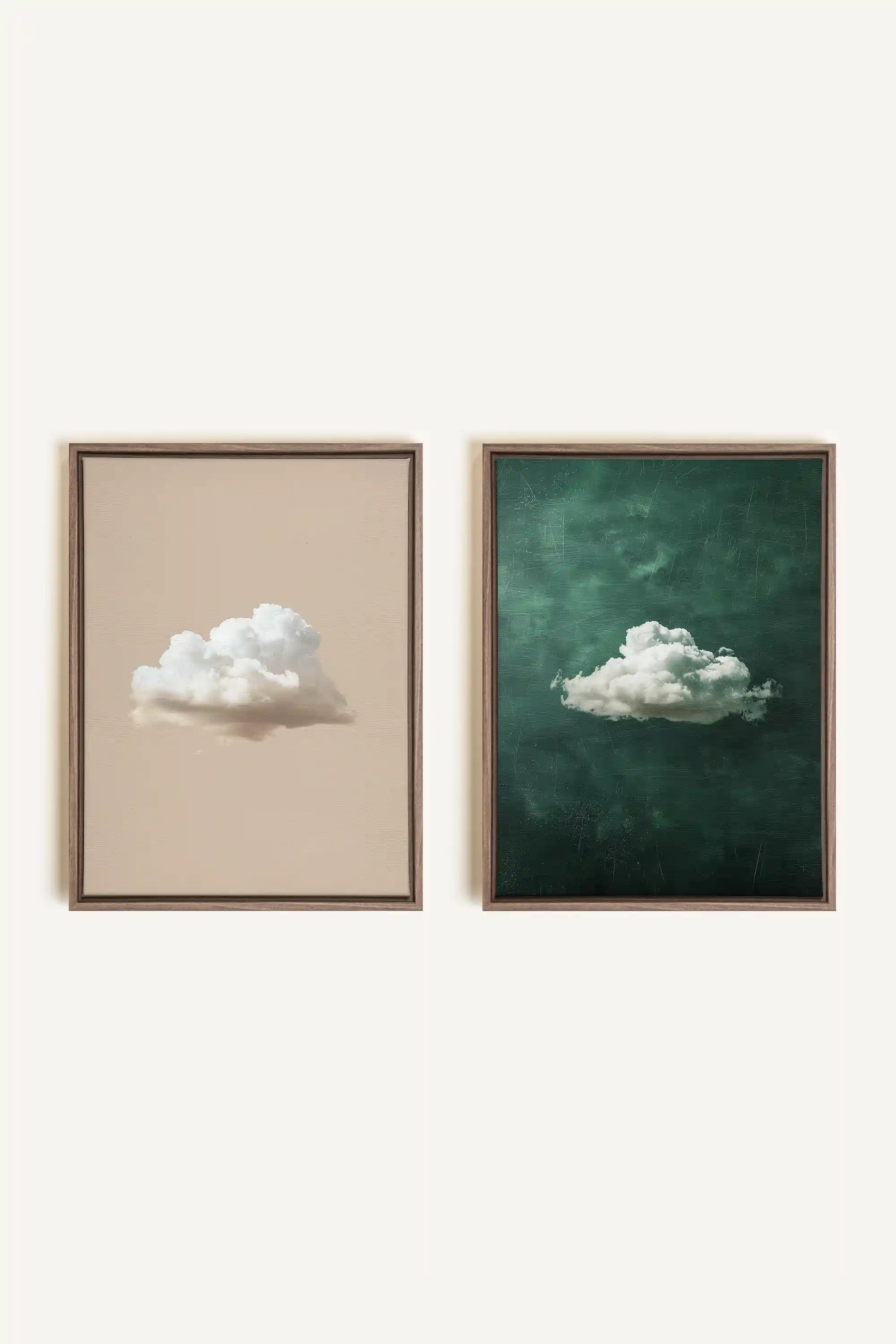 CLOUD SET, 2 Works on stretched canvas, framed Oak Brown