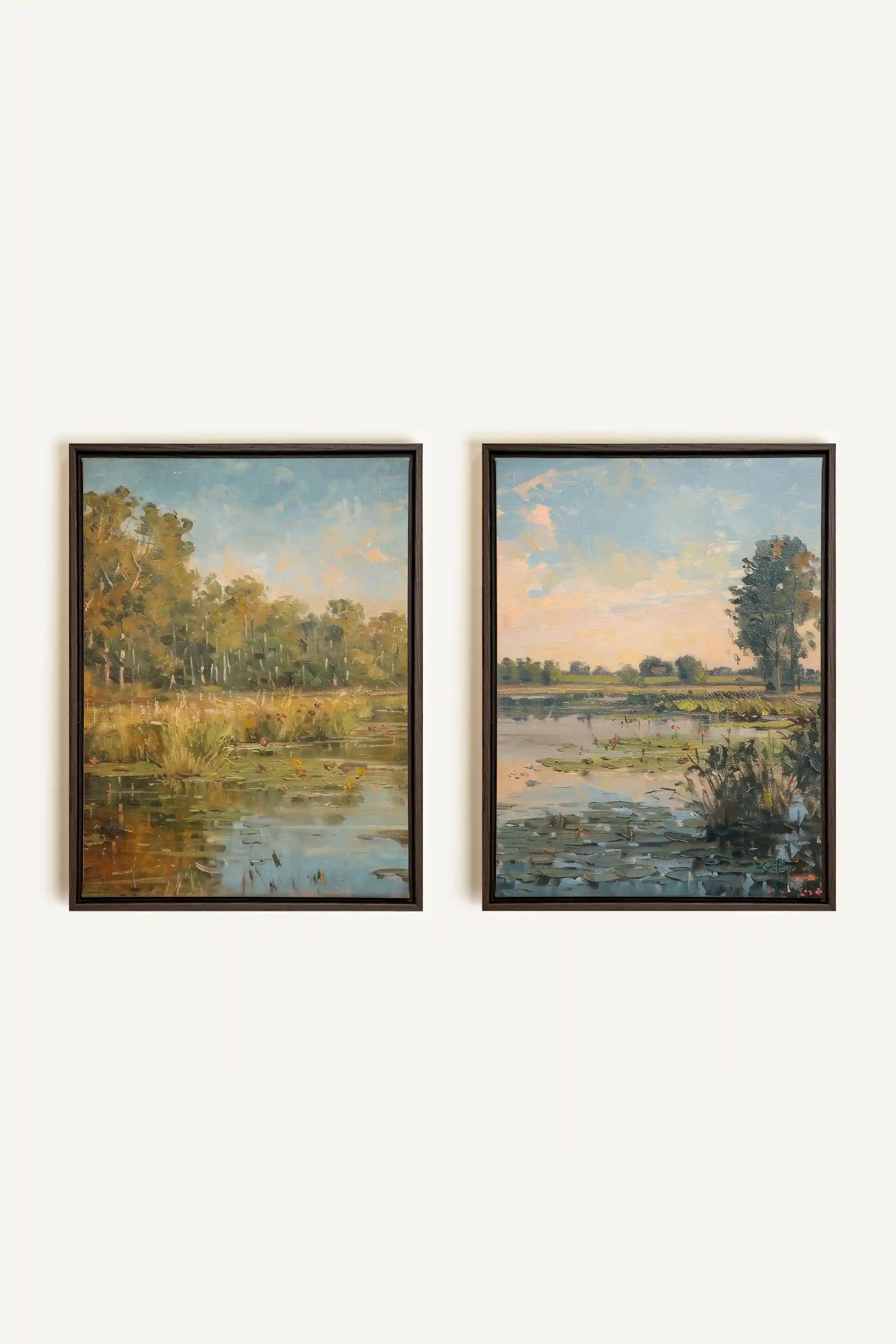 COMBINAISON CROATIAN WATERS, 2 Oeuvres sur toile étirée, encadré Brun Noyer
