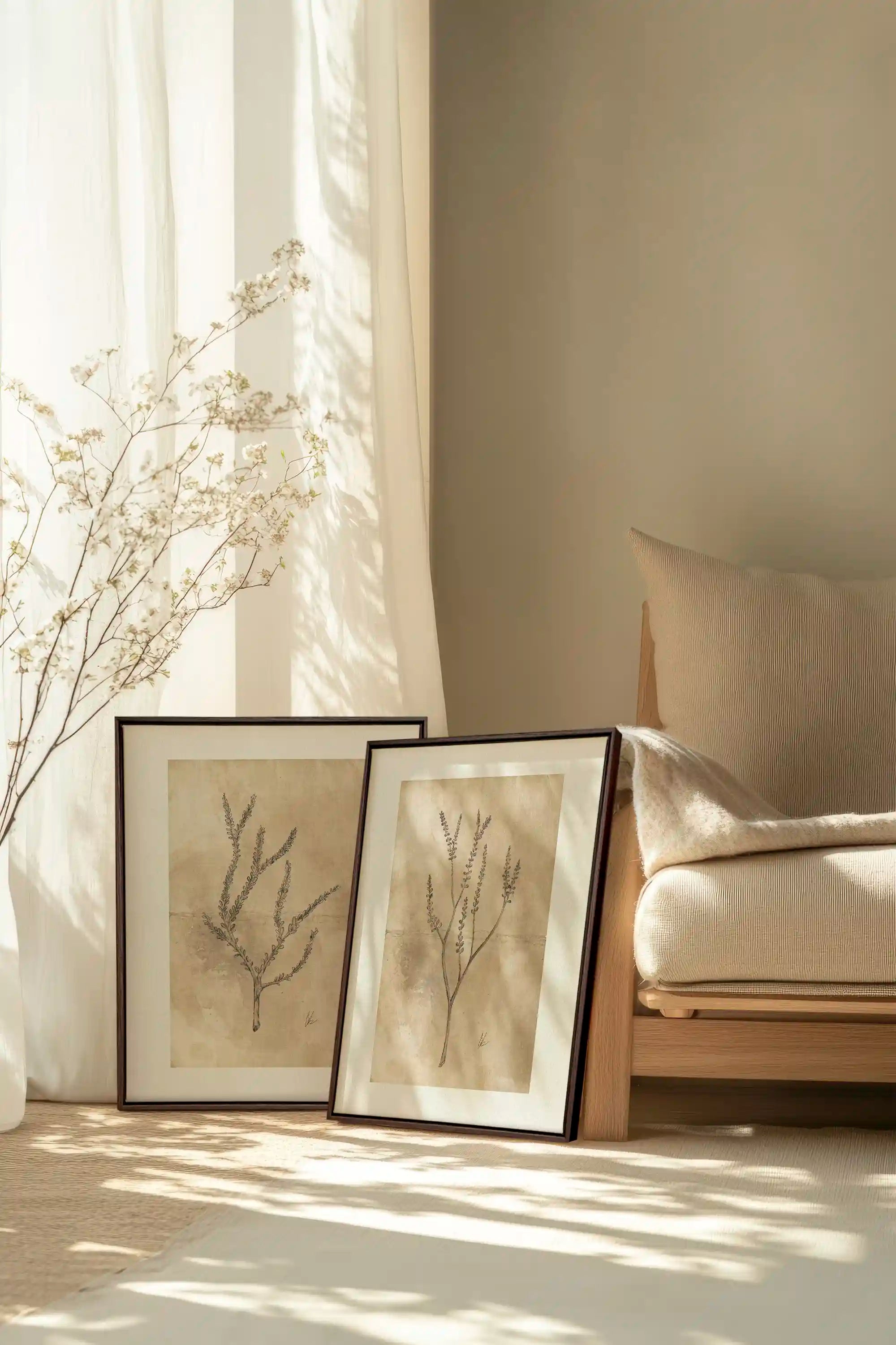 COMBINAISON JADE WILSON, 2 Works on stretched canvas, framed in Walnut Brown