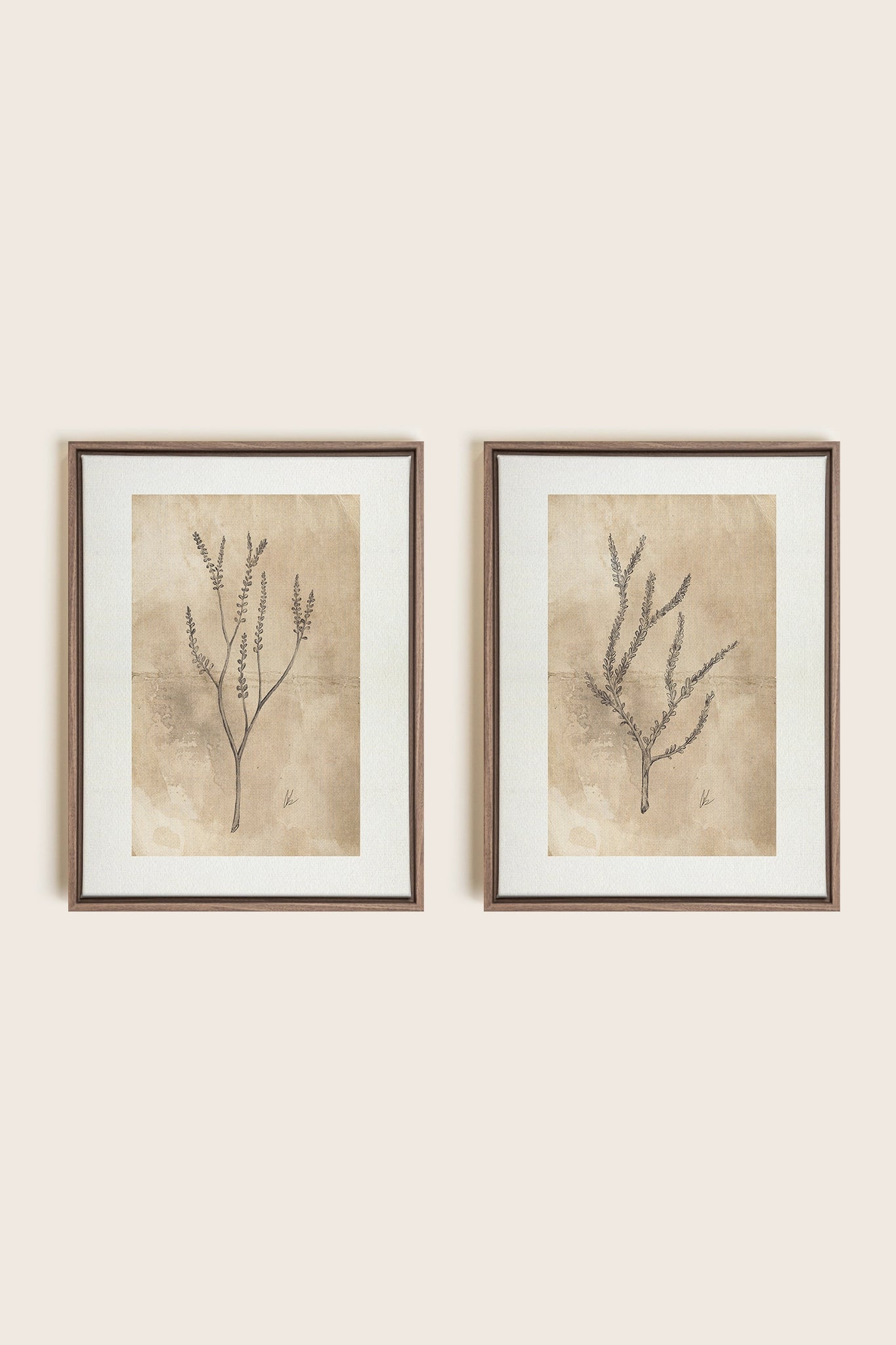 COMBINAISON JADE WILSON, 2 Works on stretched canvas, framed Oak Brown