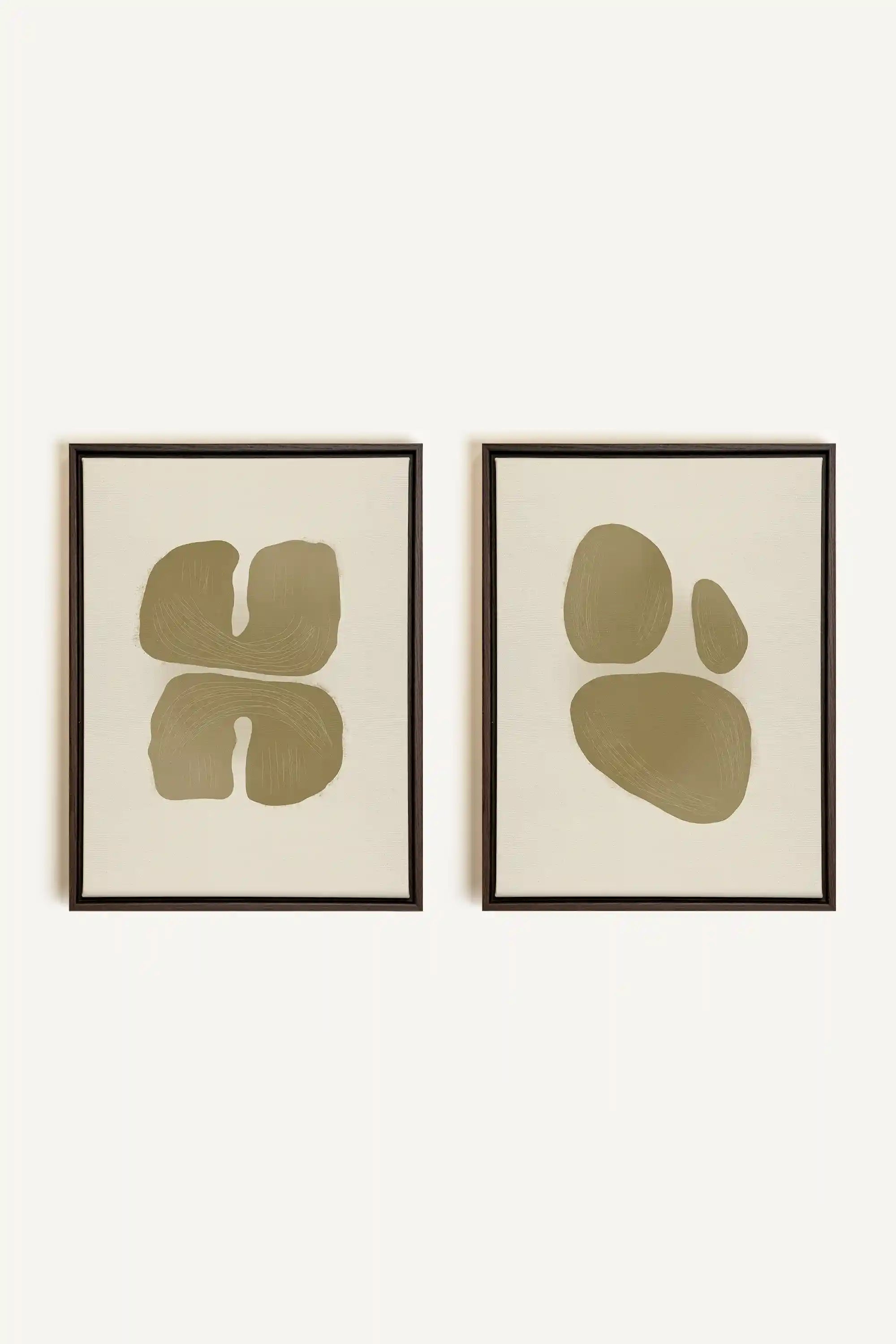 COMBINAISON M TON INTÉRIEUR, 2 Works on stretched canvas, framed in Walnut Brown