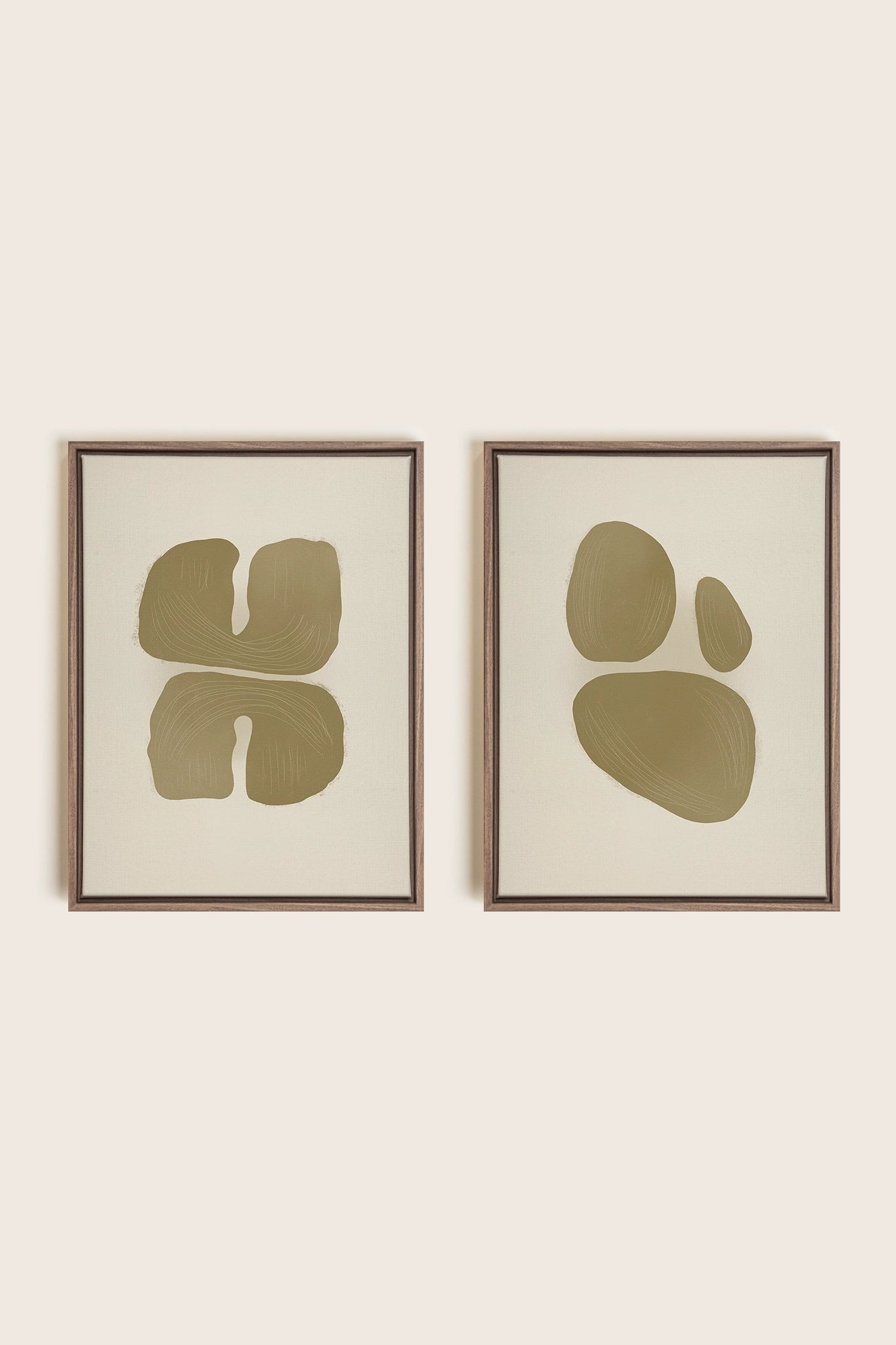 COMBINAISON M TON INTÉRIEUR, 2 Oeuvres sur toile étirée, encadré Brun Chêne