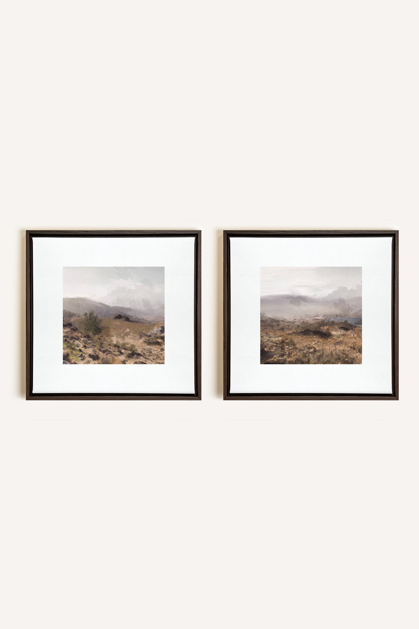 COMBINAISON VIRGINIE, 2 Works on stretched canvas, framed in Walnut Brown