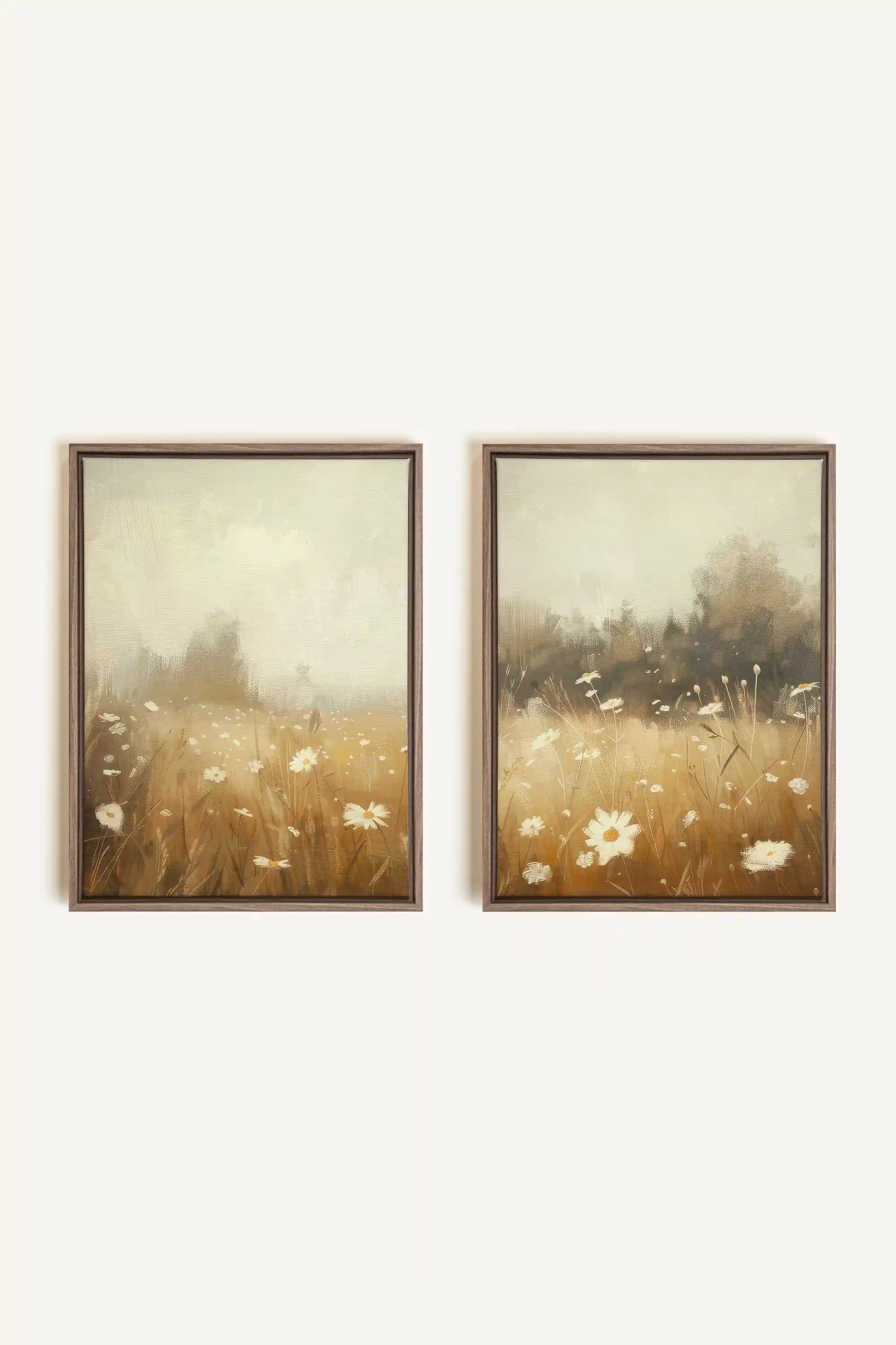 COMBINAISON DAISY BREEZE, 2 Oeuvres sur toile étirée, encadré Brun Chêne
