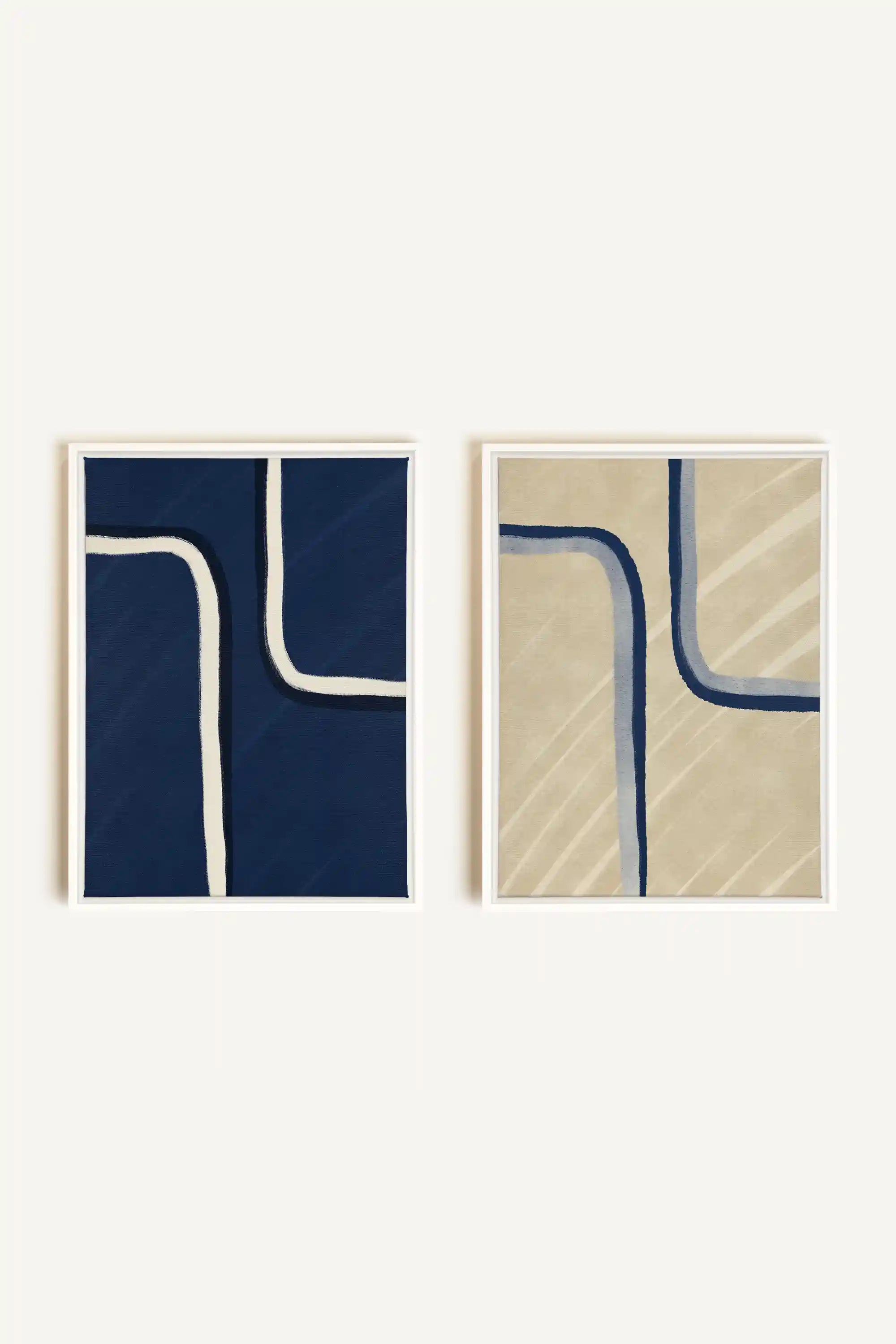 DUAL FORM DUO, 2 Works on stretched canvas, framed in White