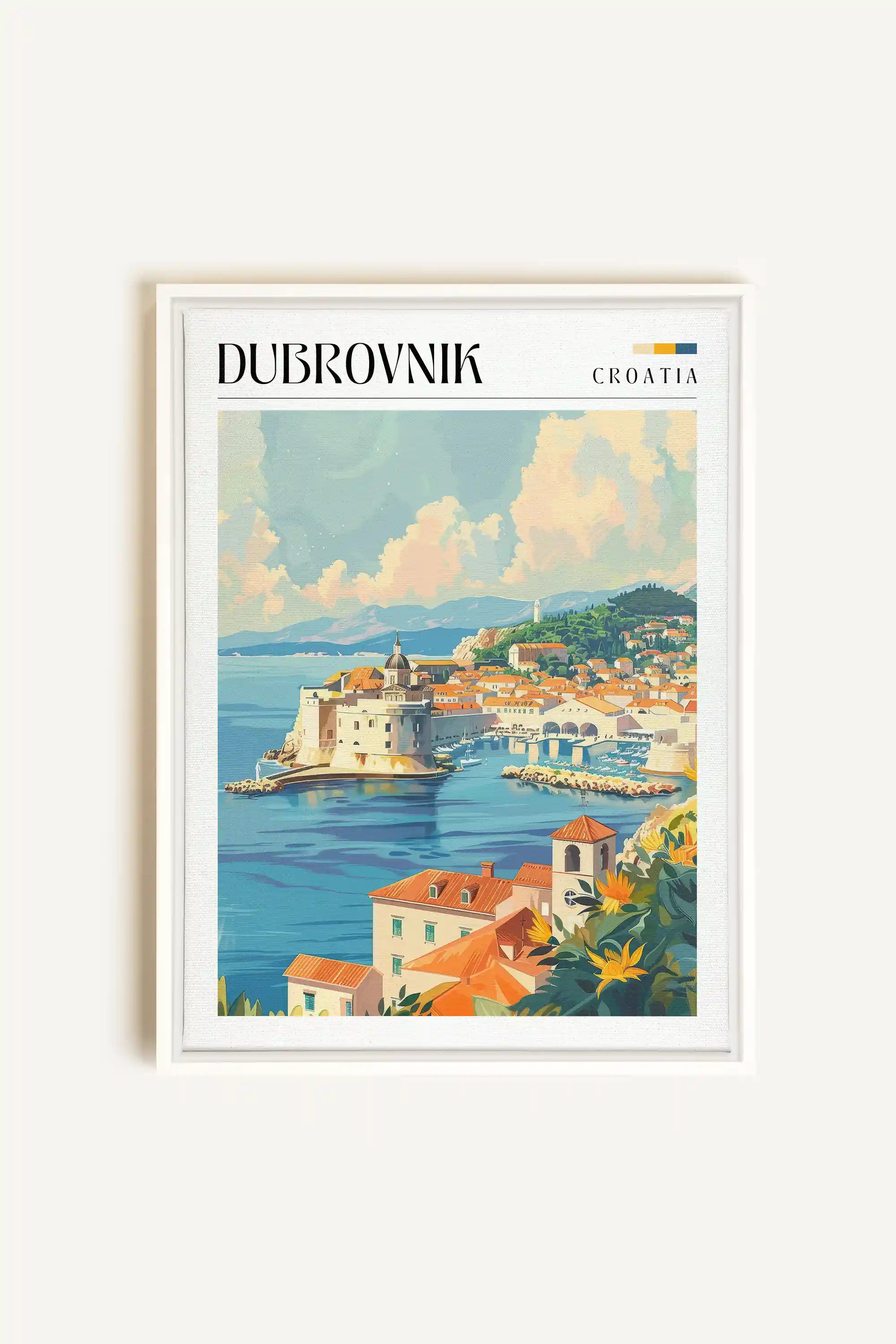 Dubrovnik, Artwork on stretched canvas, framed in white