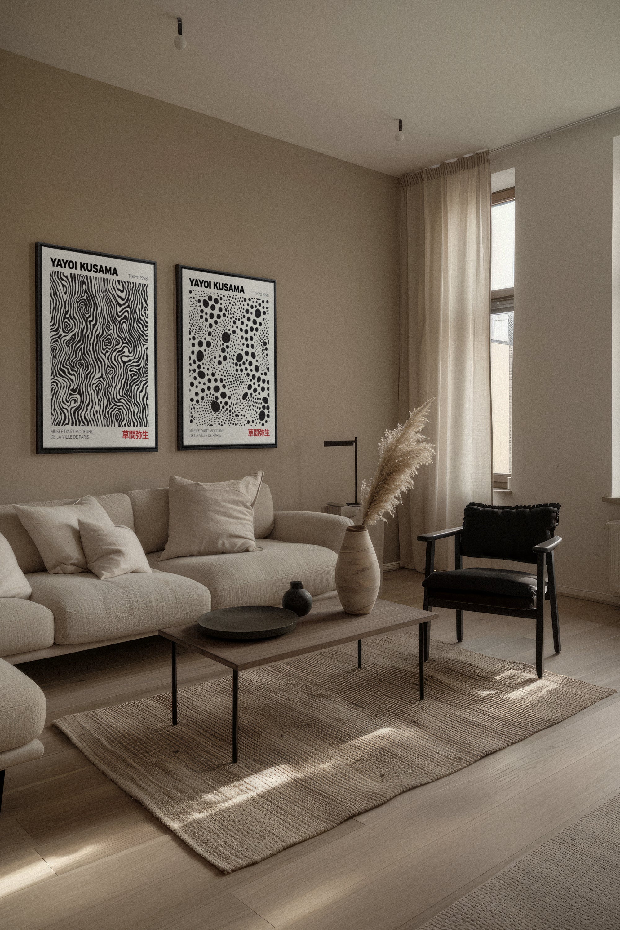 OLEKA CANVAS - COMBINAISON KUSAMA, 2 Oeuvres sur toile étirée, encadré Noir