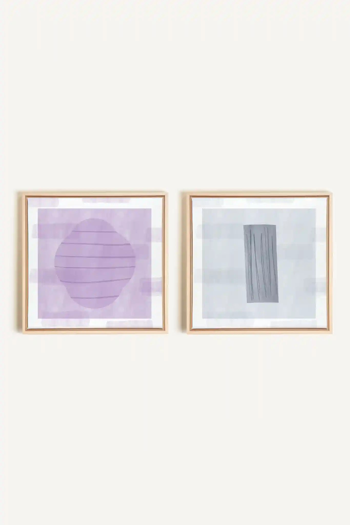 DUO CALME CONTRASTÉ, 2 Oeuvres sur toile étirée, encadré Naturel Clair