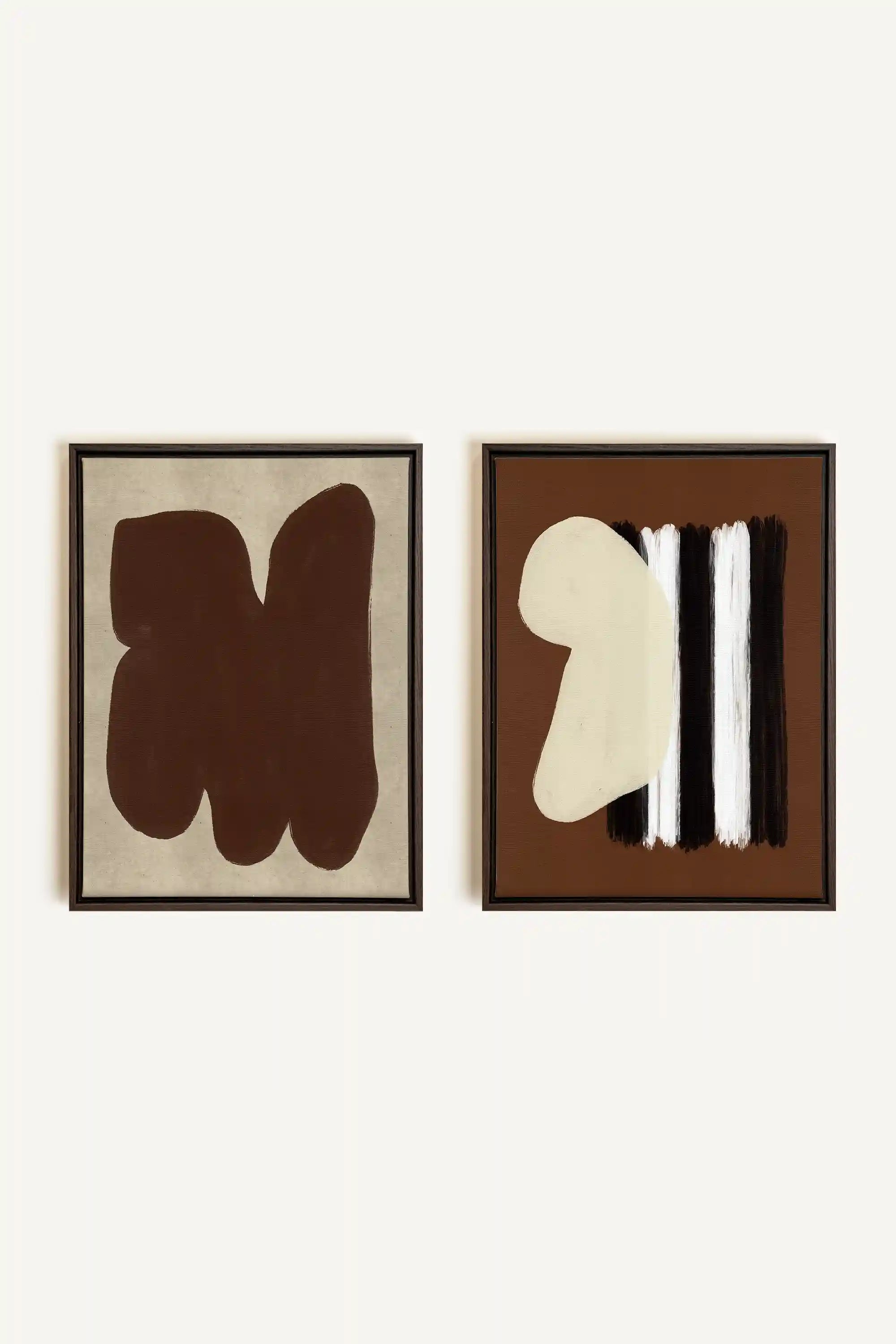 DUO CONTRASTES PROFONDS, 2 Works on stretched canvas, framed in Walnut Brown