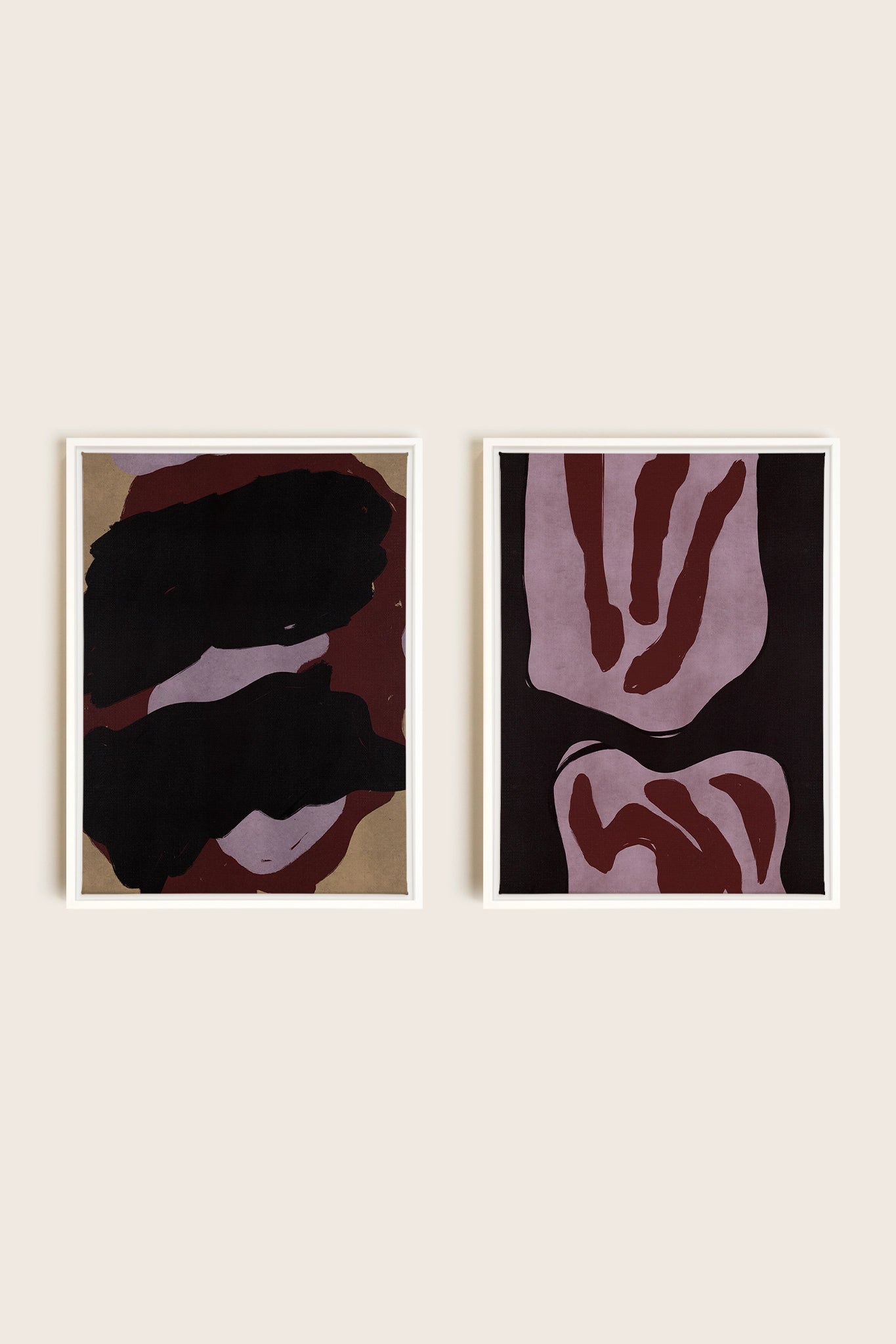 DUO INK & DUST, 2 Oeuvres sur toile étirée, encadré Blanc