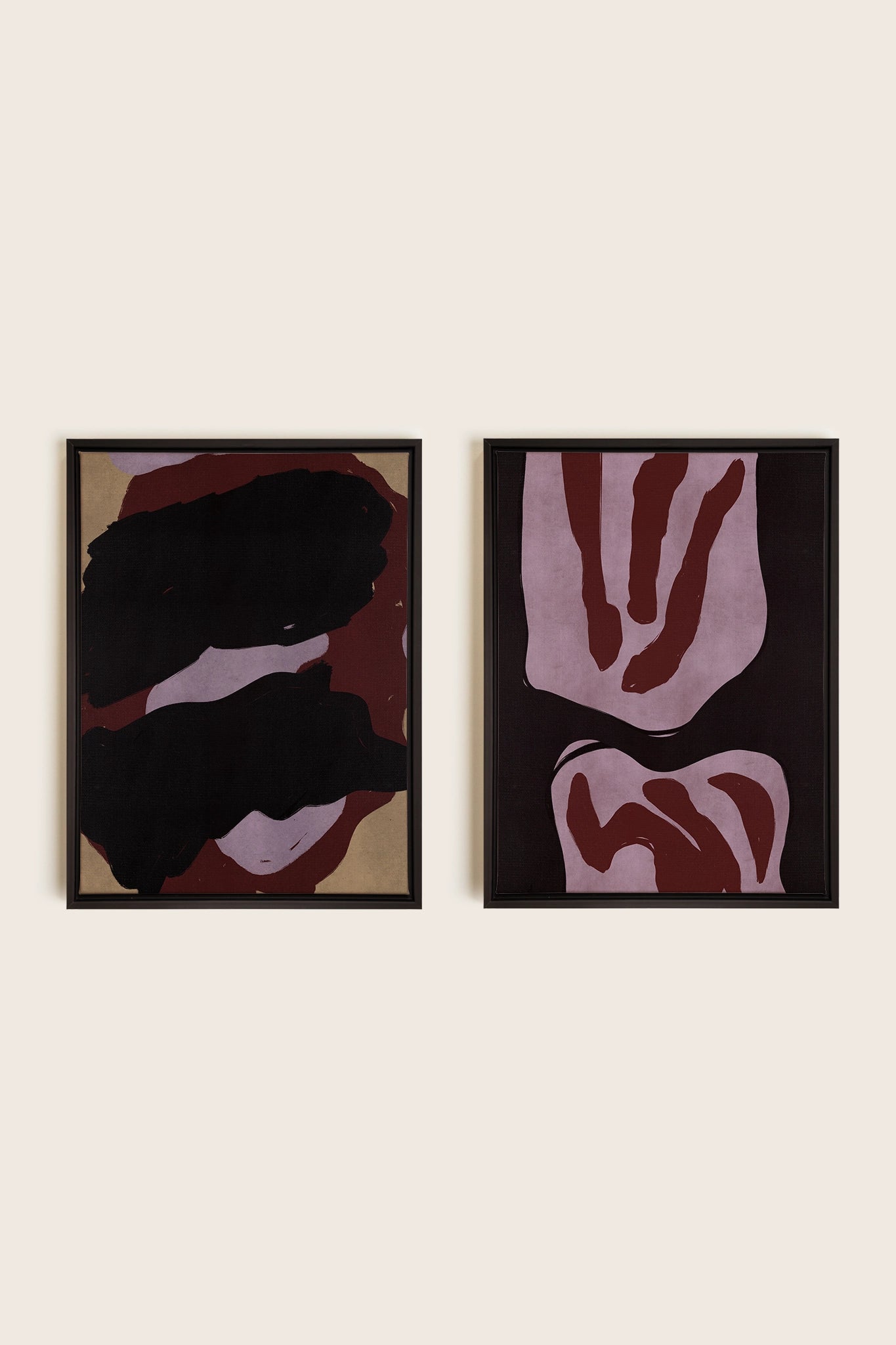 DUO INK & DUST, 2 Oeuvres sur toile étirée, encadré Noir